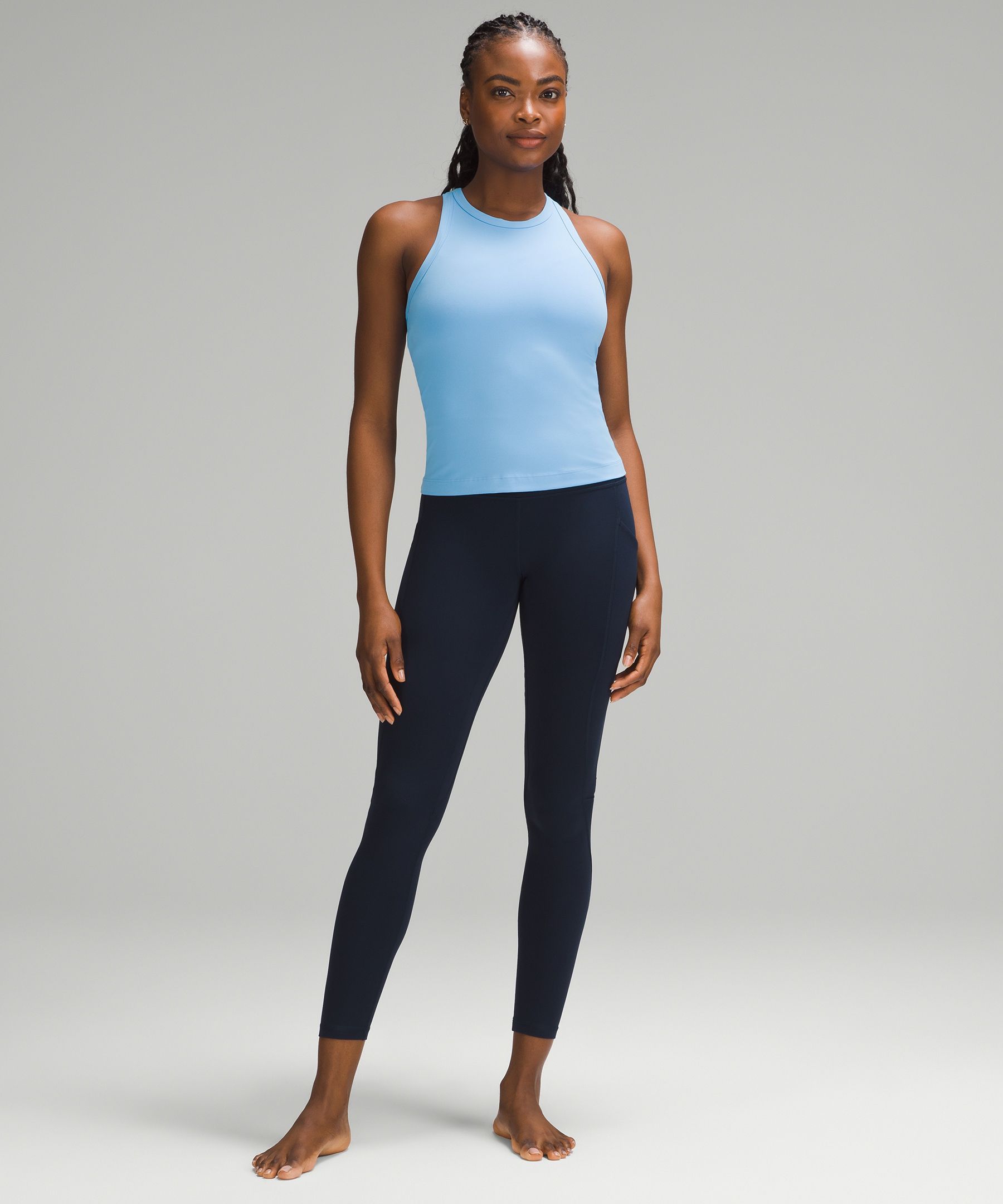 image trick finds] ETS crop / align waist tank (icing blue), align waist rb  tank (ft lavender, water drop), instill tank (water drop), love tank (grn  foliage), LAC high-neck (gull gry, pnk