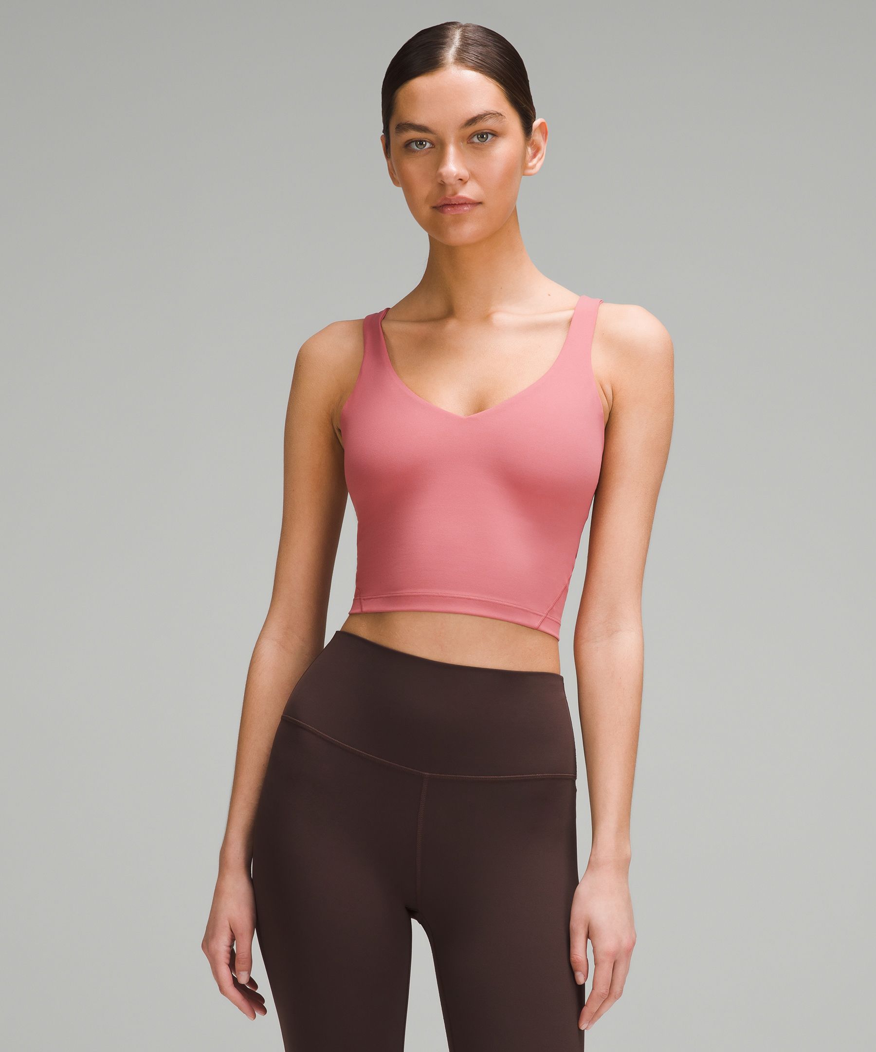 Lululemon Align Cropped Tank Top Sz 4 Built-in-Bra olive green~pink~multi  NWT