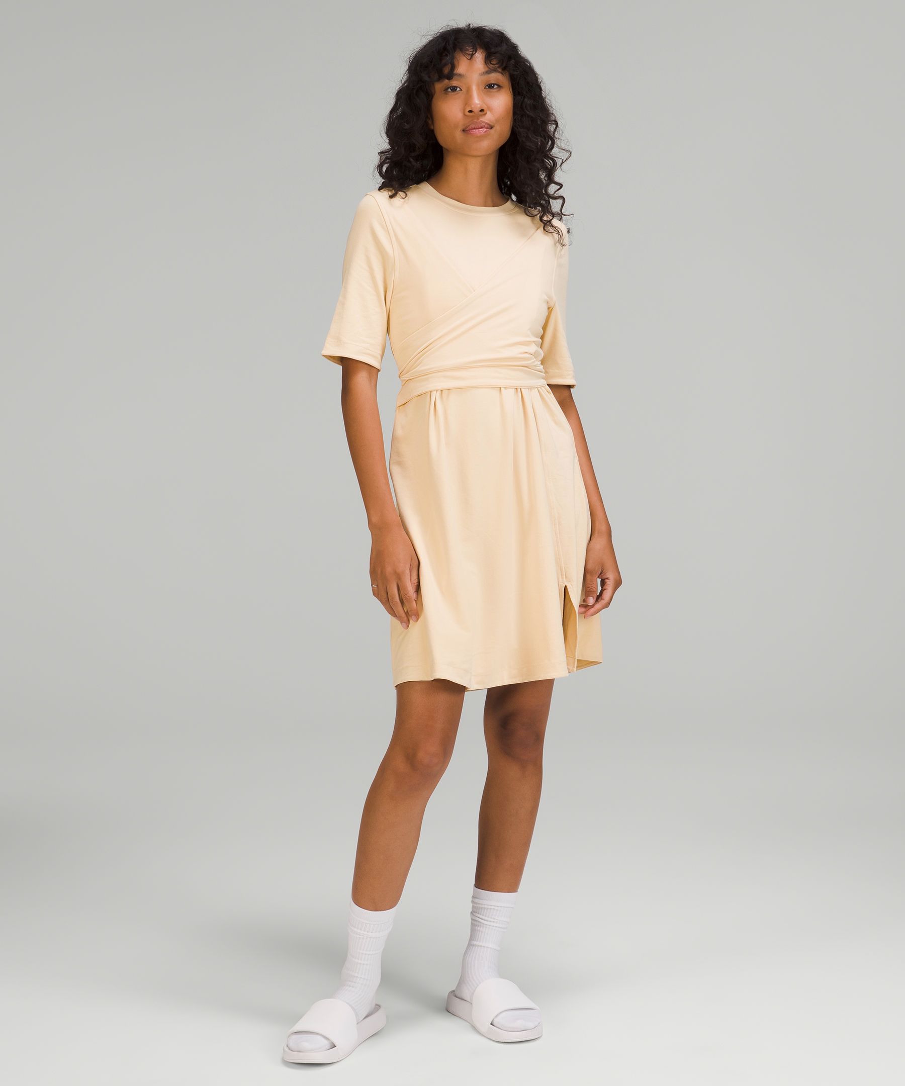 Lululemon Cotton Wrap-front T-shirt Dress In Prosecco