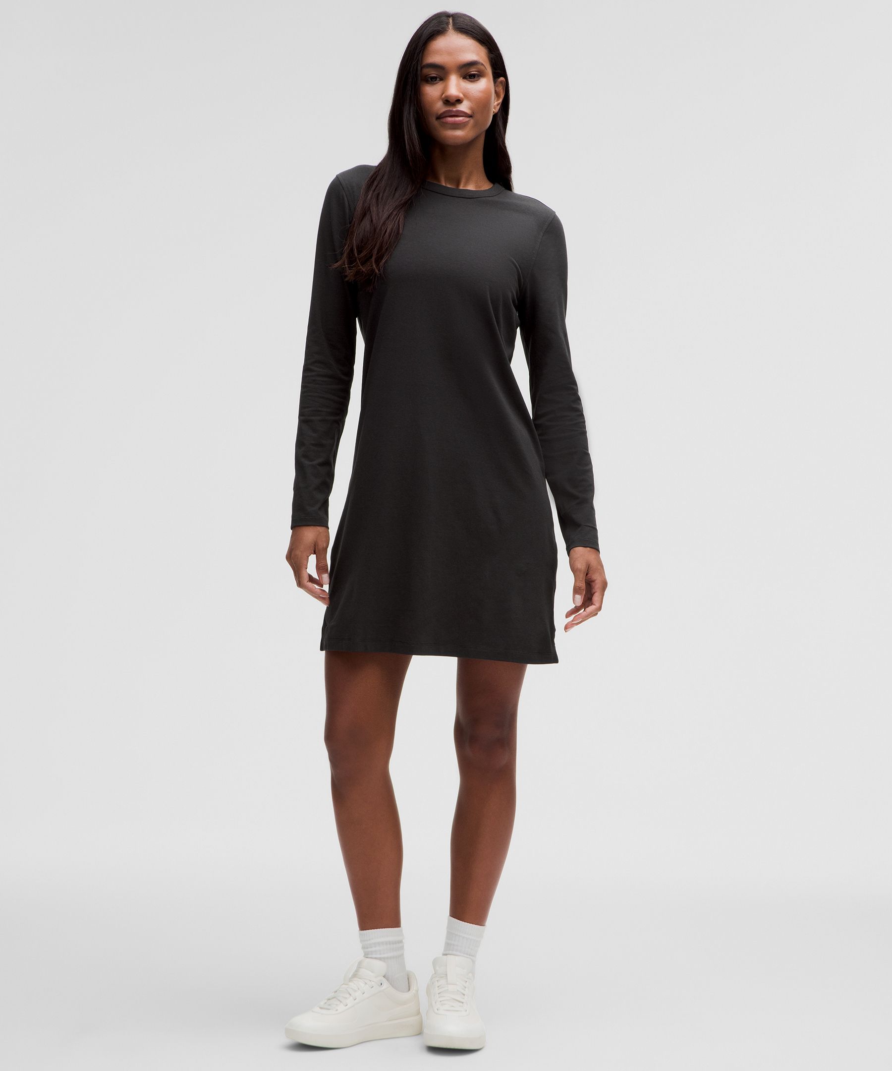 Classic-Fit Cotton-Blend Long-Sleeve Dress - Black