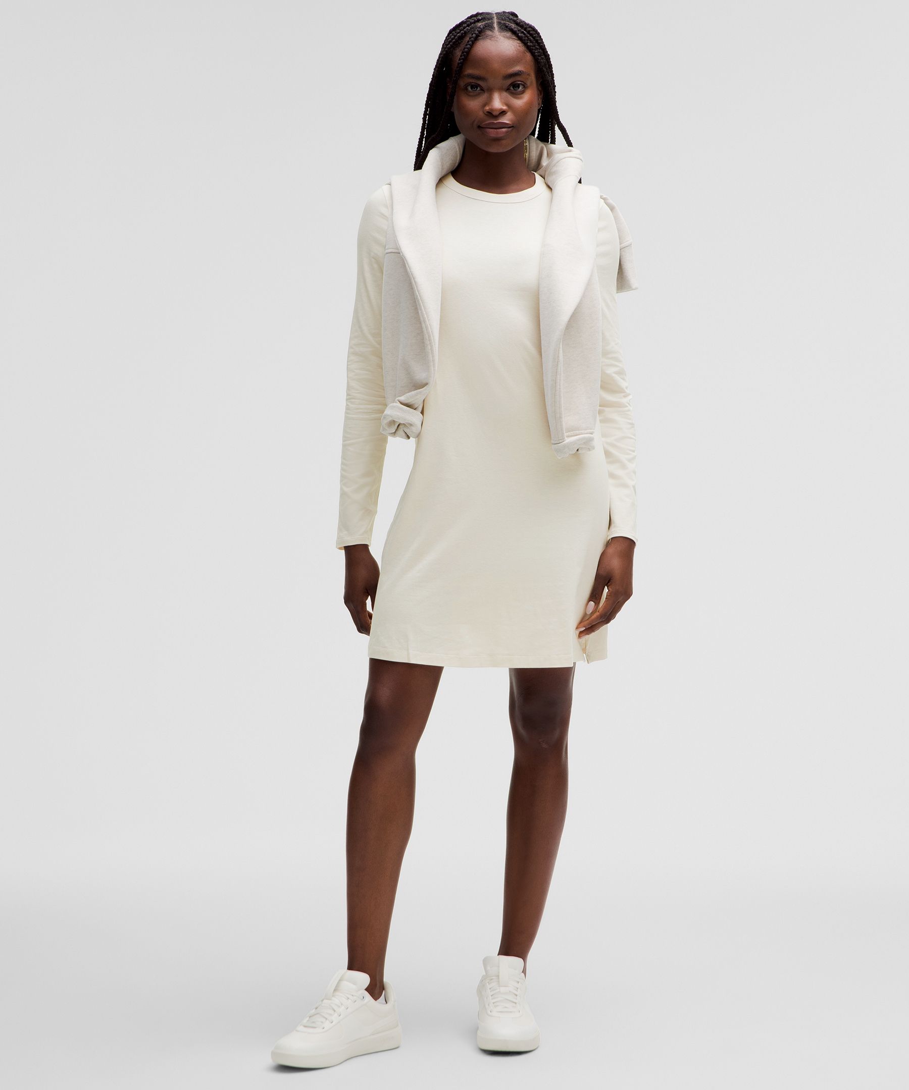 Classic-Fit Cotton-Blend Long-Sleeve Dress - White