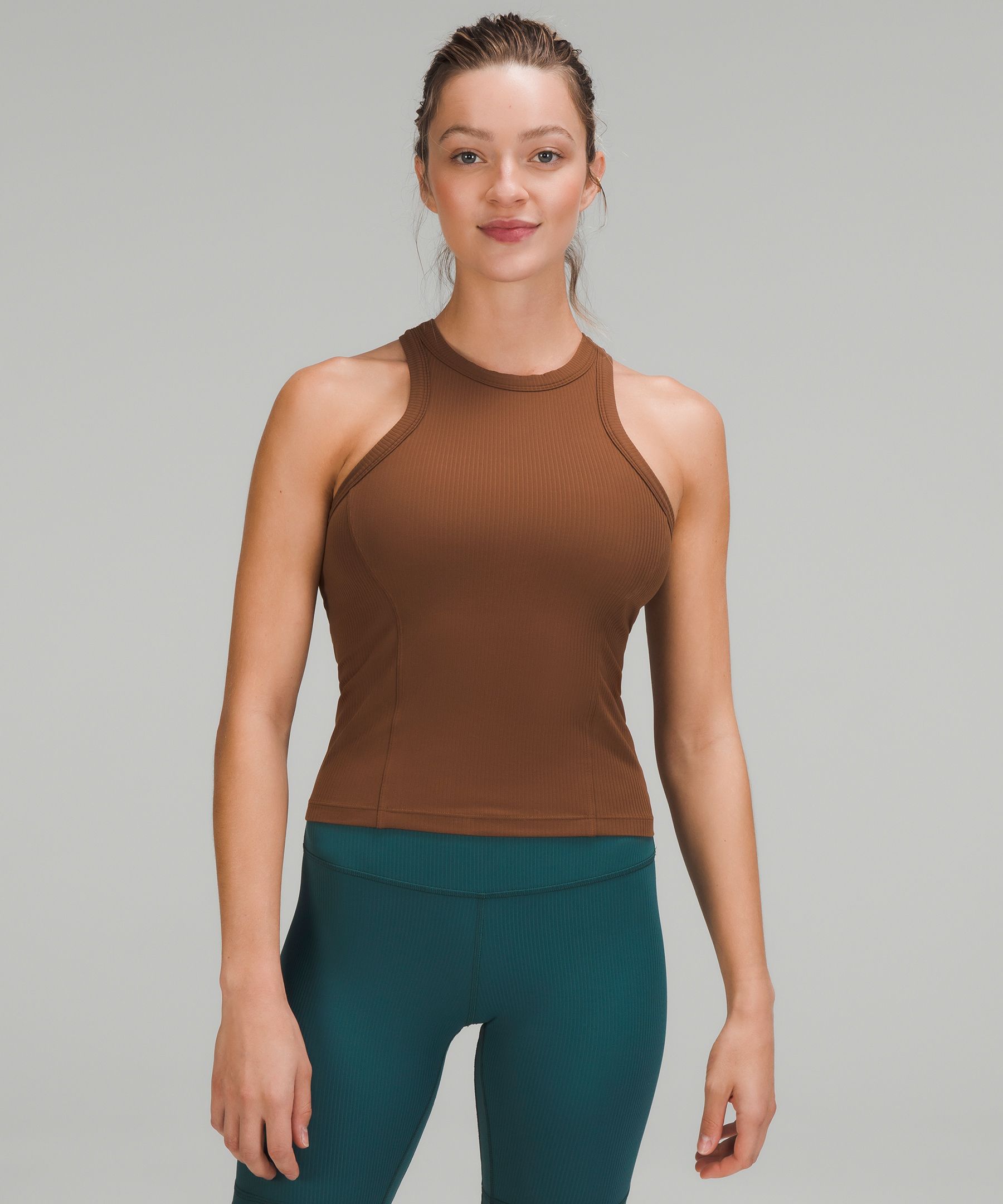 Lululemon Ribbed Nulu Racerback Yoga Tank Top In Brown