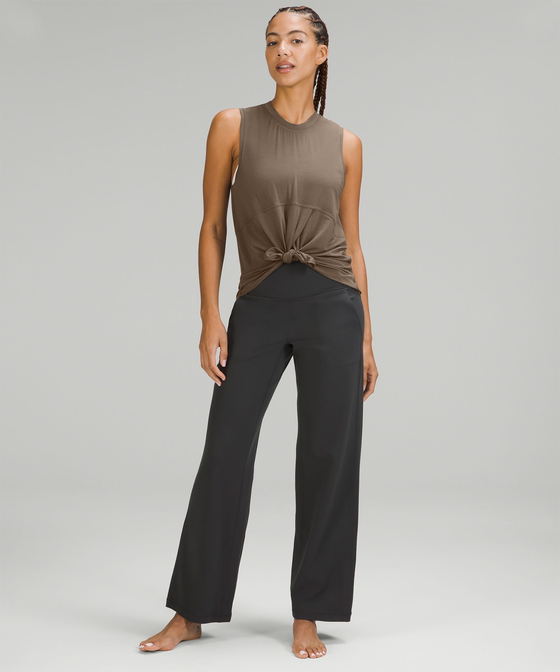 Modal-Silk Blend Tie-Front Yoga Tank Top