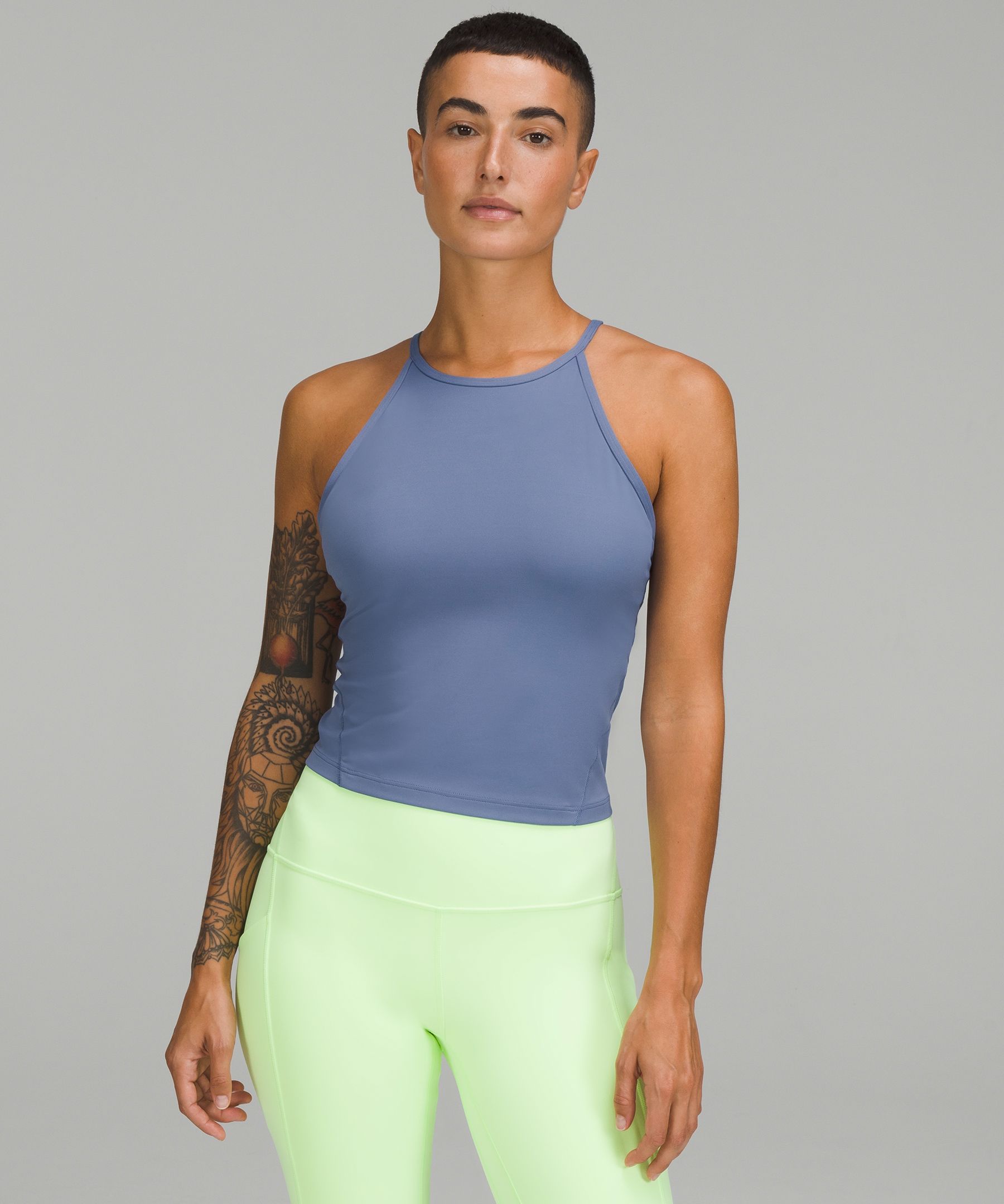 Lightweight High-Neck Yoga Tank Top Light Support, A/B Cup - Blue