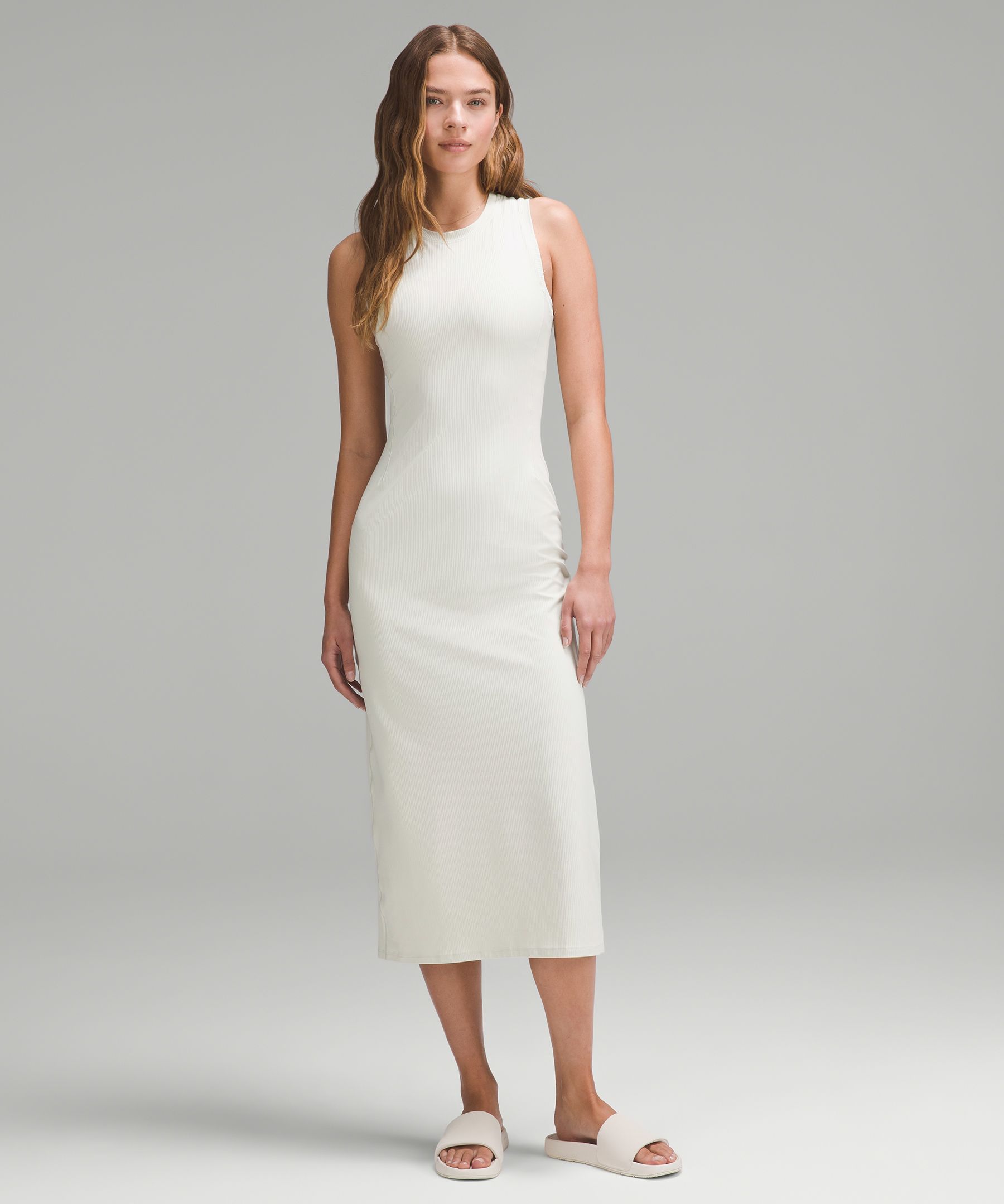Lululemon All Aligned Ribbed Midi Dress In White
