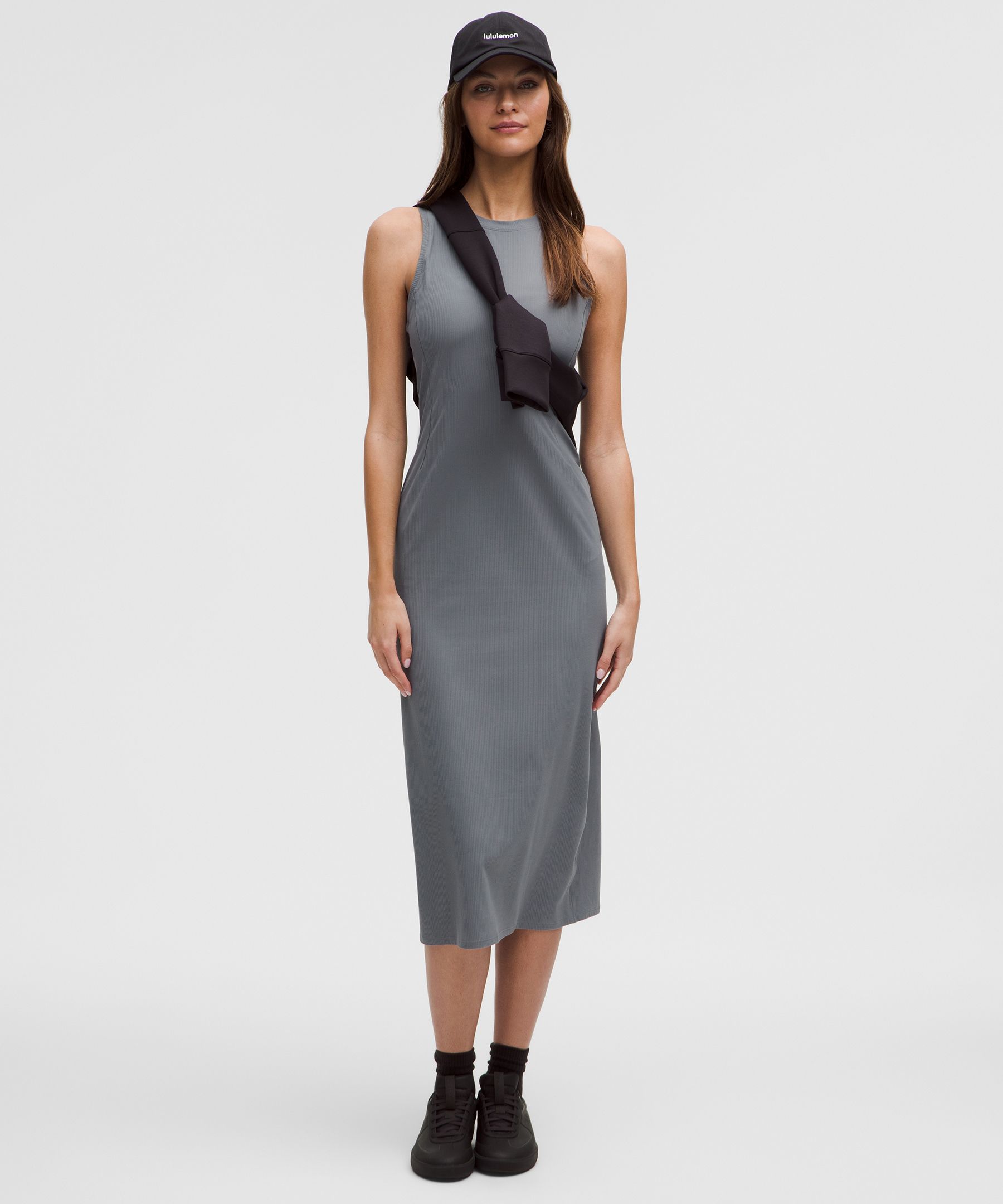 All Aligned Ribbed Midi Dress - Grey