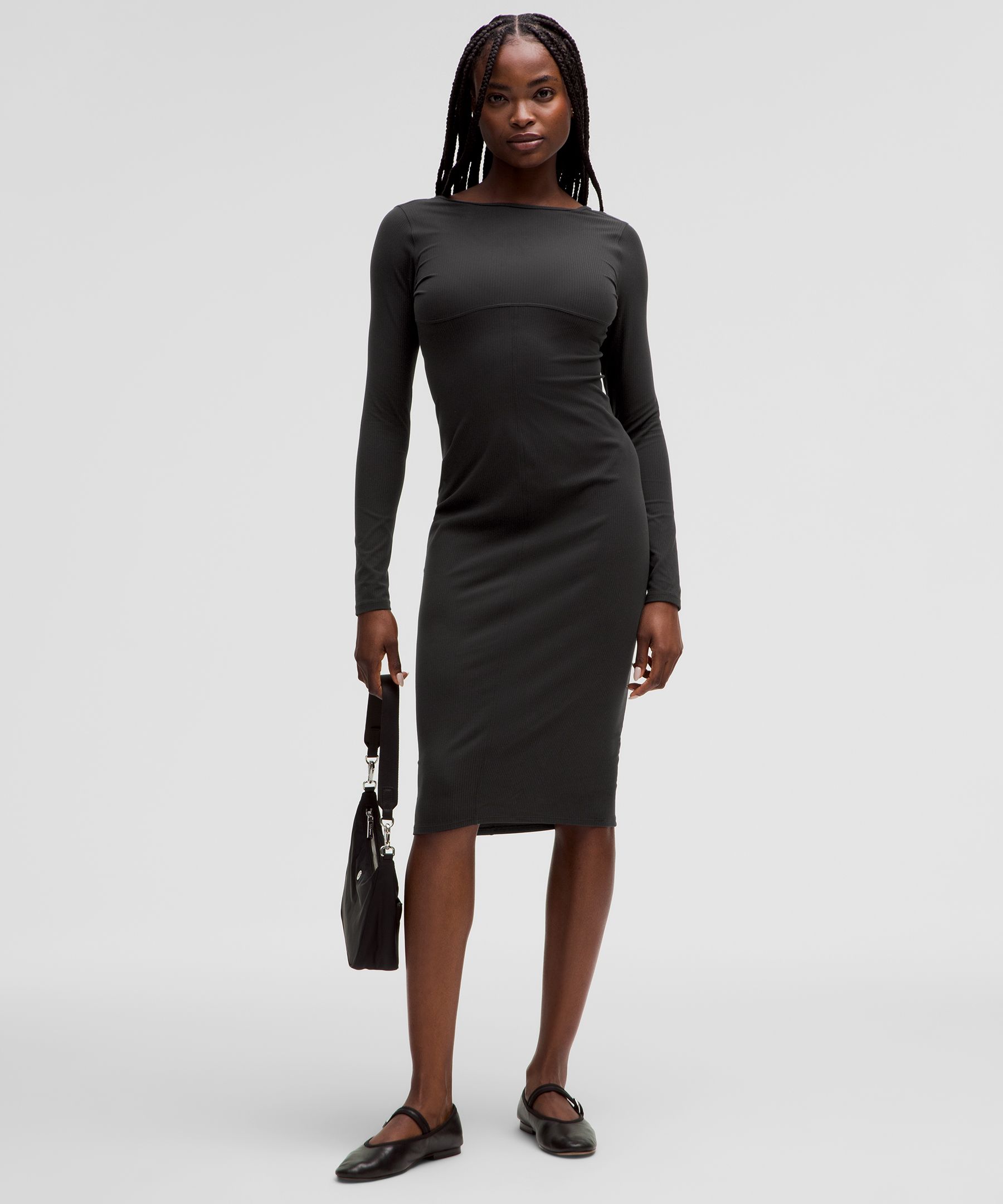 Ribbed Nulu Scoop-Back Long-Sleeve Dress