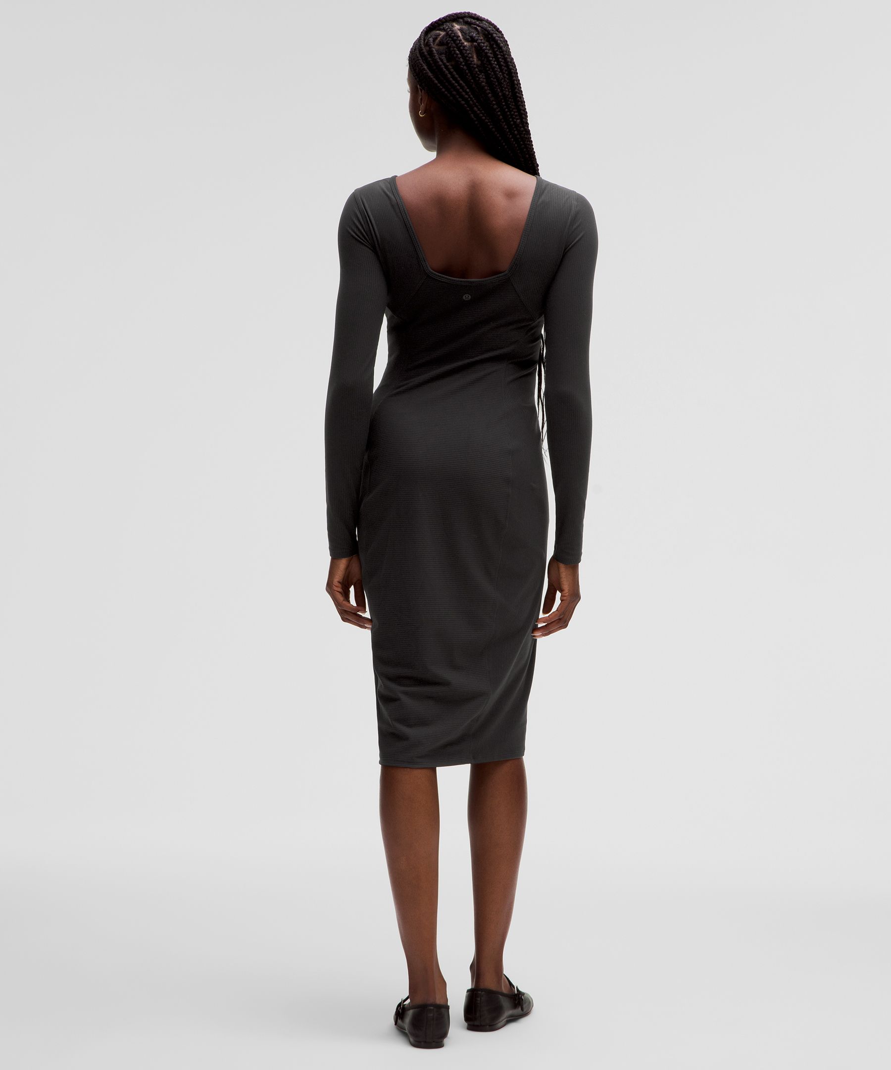 Ribbed Nulu Scoop Back Long Sleeve Dress