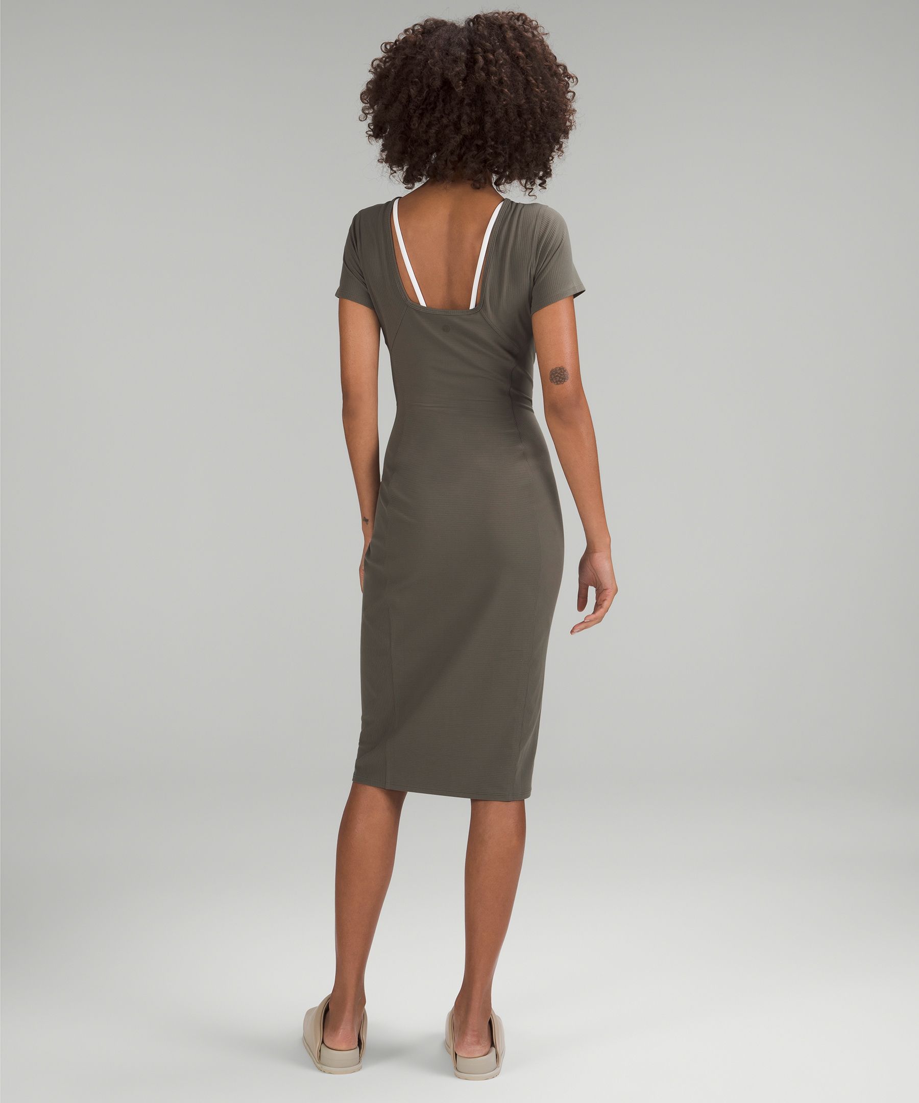 Ribbed Nulu Scoop-Back Cap Sleeve Dress