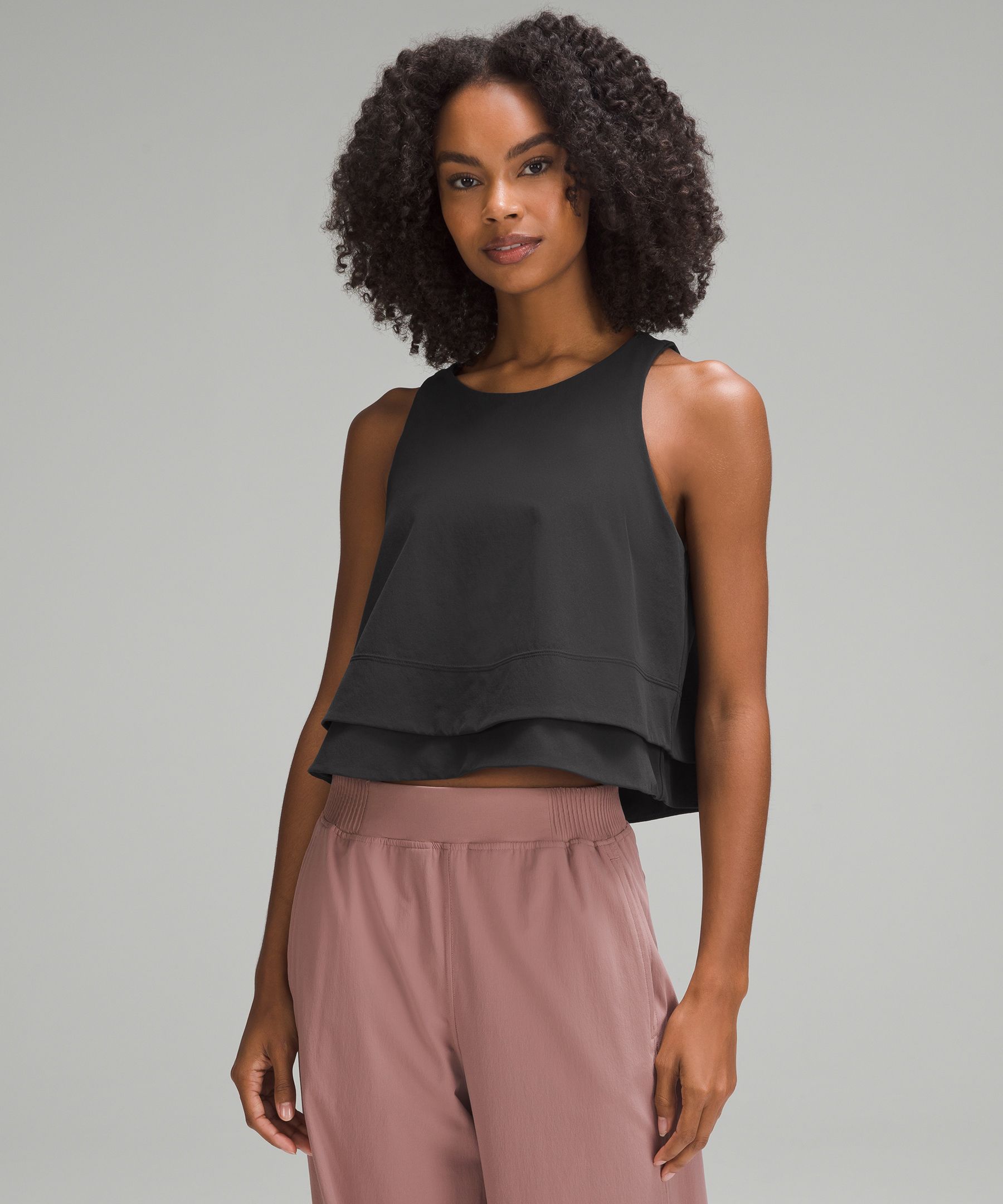 Stretch Woven Relaxed-Fit Tank Top, Tank Tops