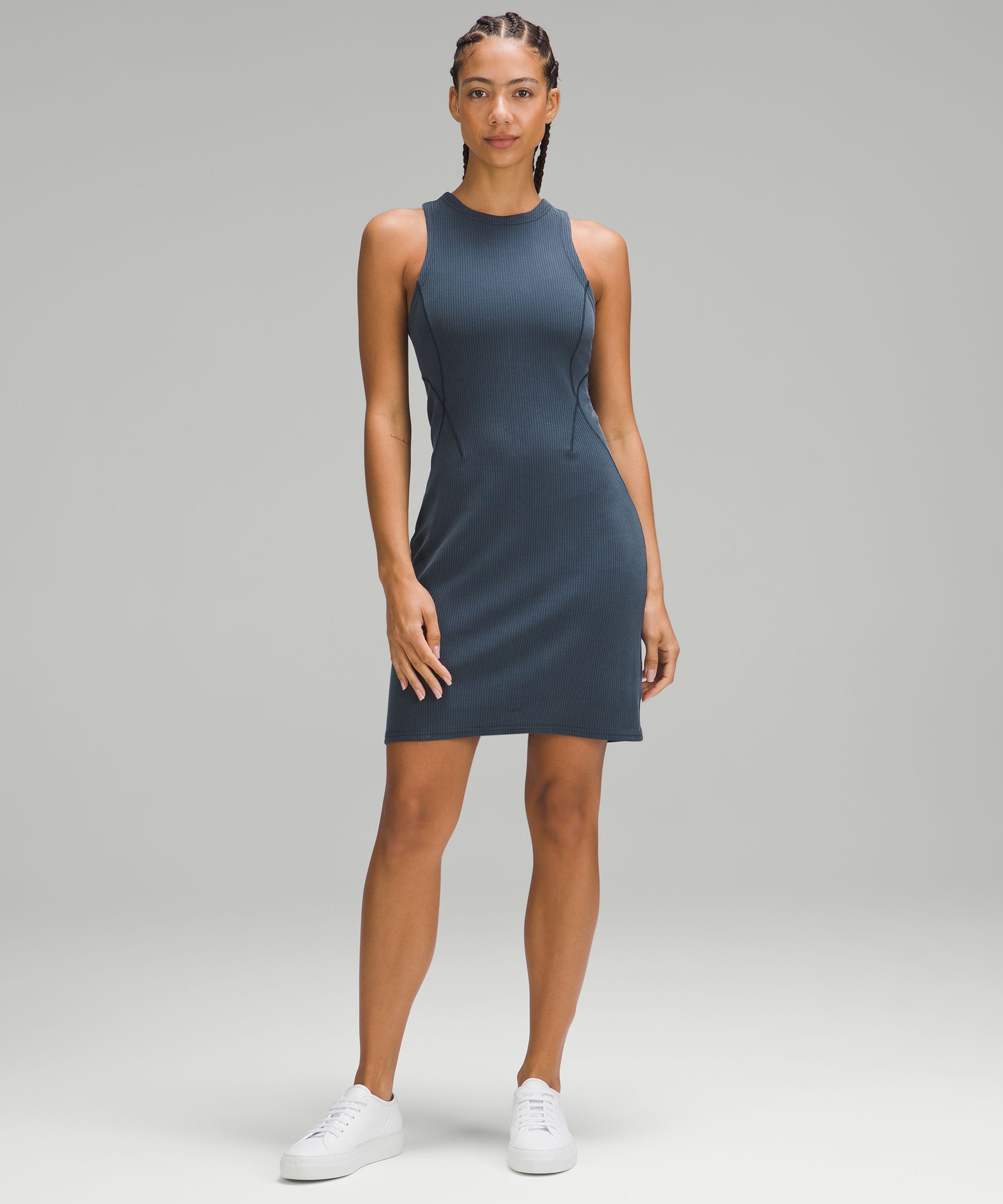 Ribbed Softstreme Slim-Fit Tank Dress - Navy,Blue