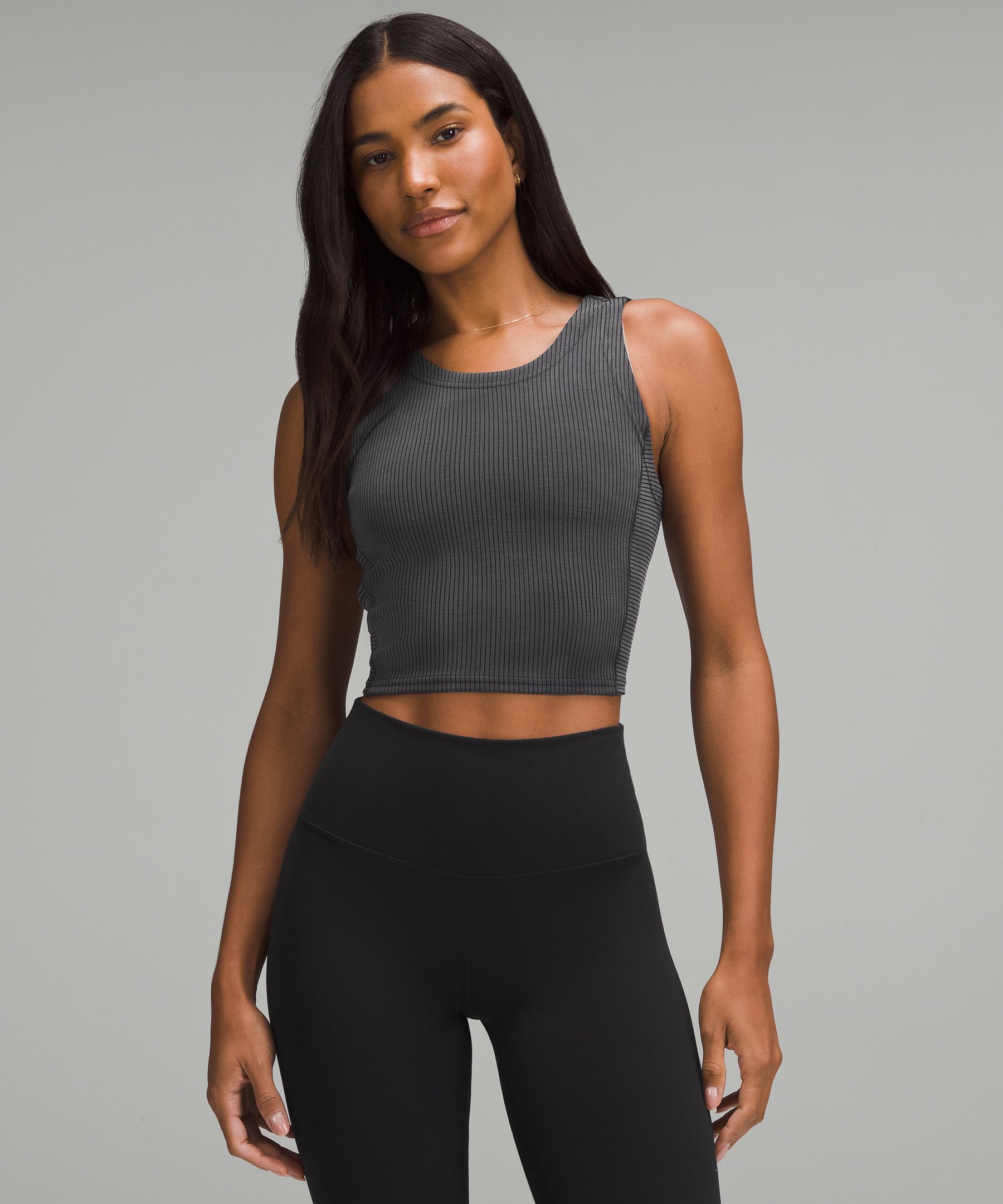 Lululemon Ribbed Softstreme Cropped Tank Top - Black/Neutral - Size 14