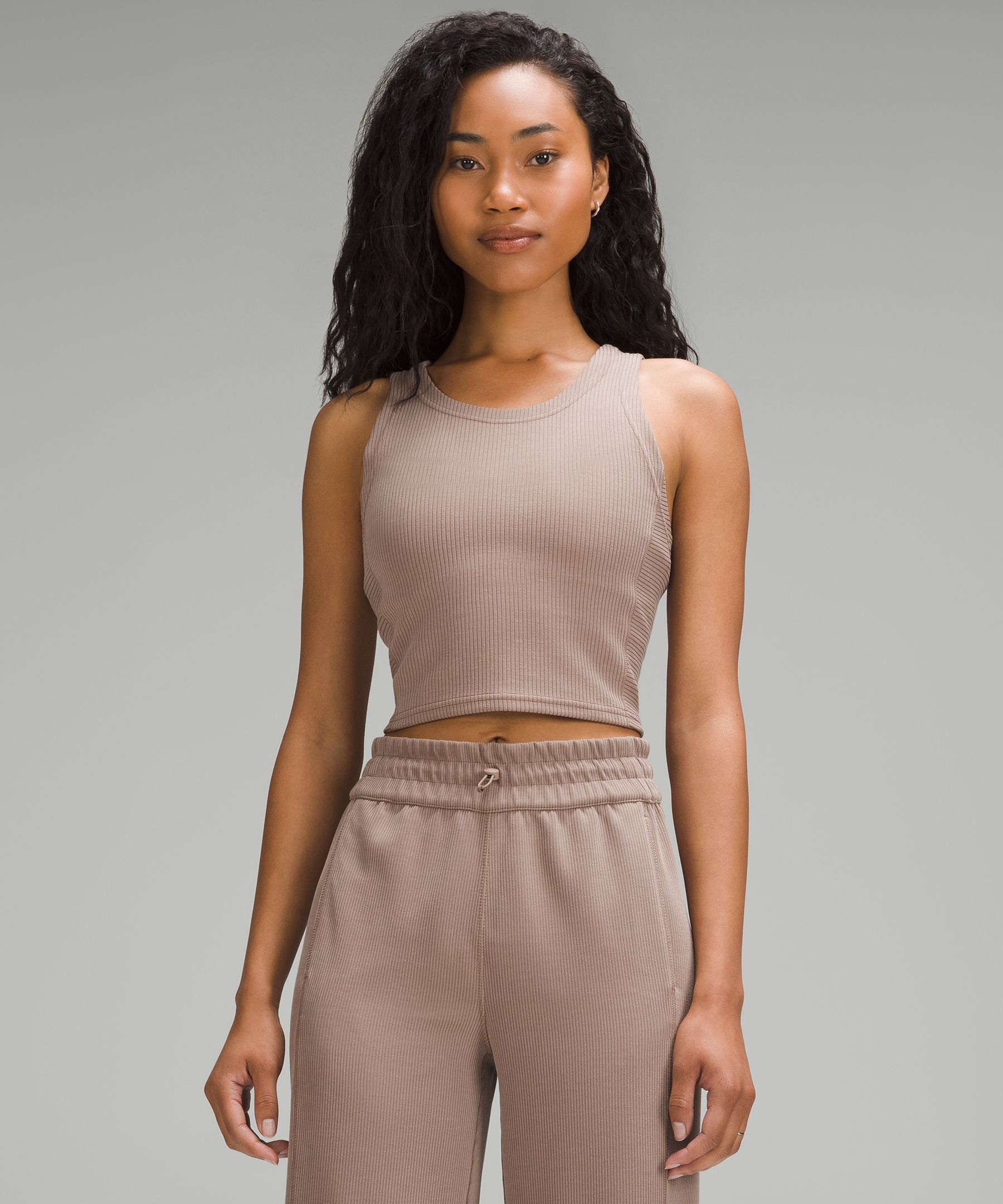 Lululemon Ribbed Softstreme Cropped Tank Top In Brown