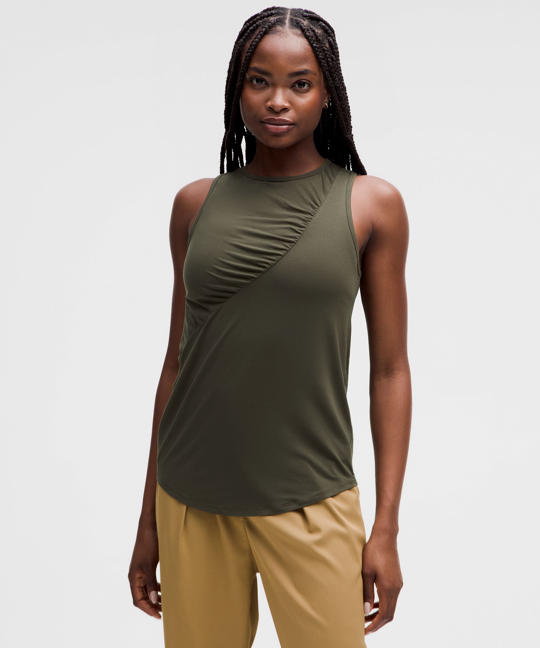 Silk-Blend Shirred Tank Top