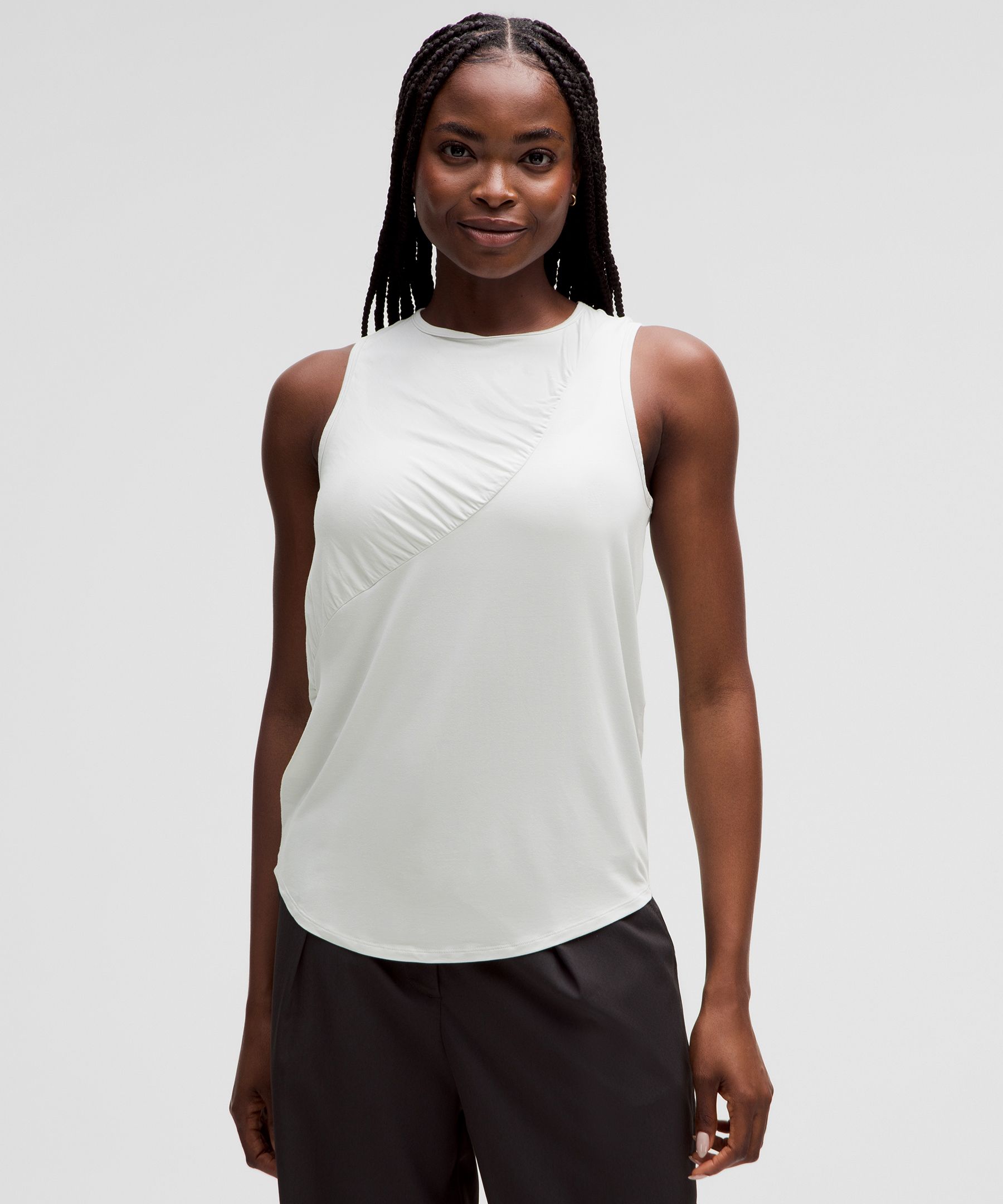 Silk-Blend Shirred Tank Top