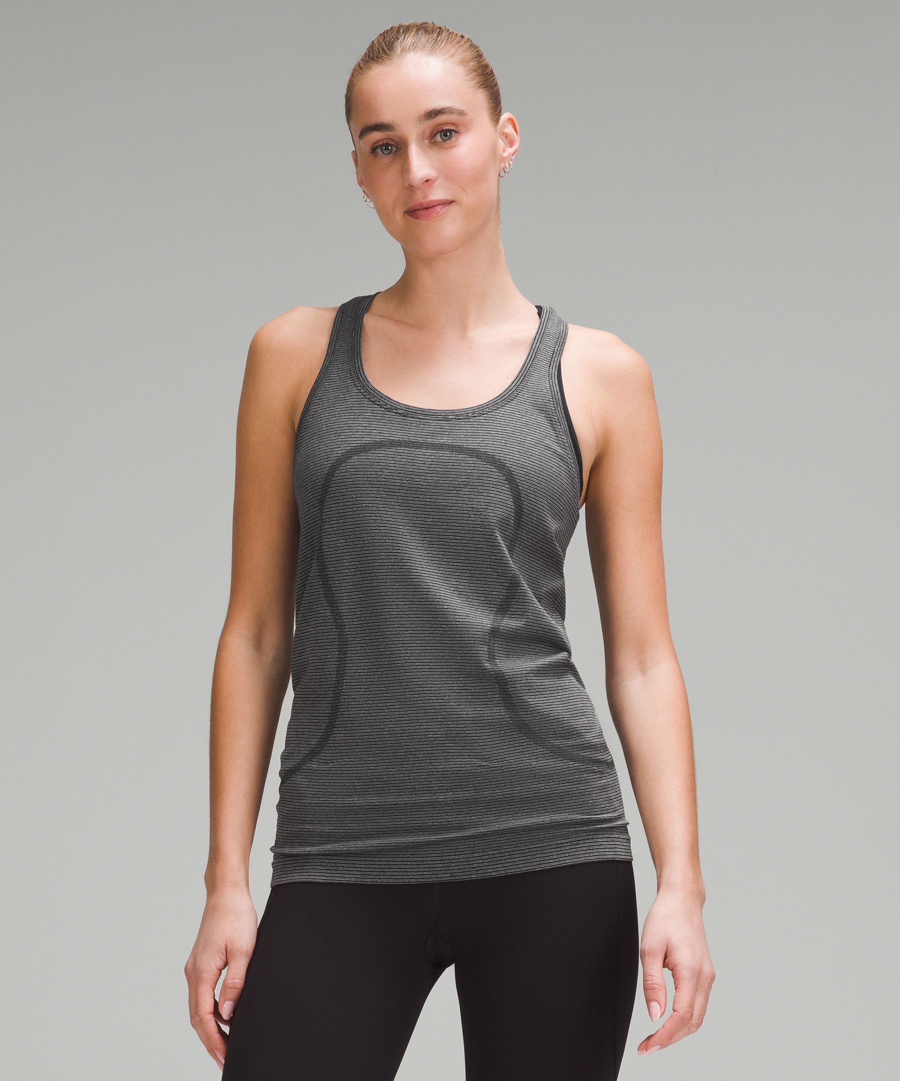 lululemon - The Deep V Tank - supportive for the bust and body skimming for  the curves.  .com/products/clothes-accessories/theyre-back/Deep-V-Tank-72873?cid=fbtheyreback  Why We Made This: Our classic crossfront with moderate support