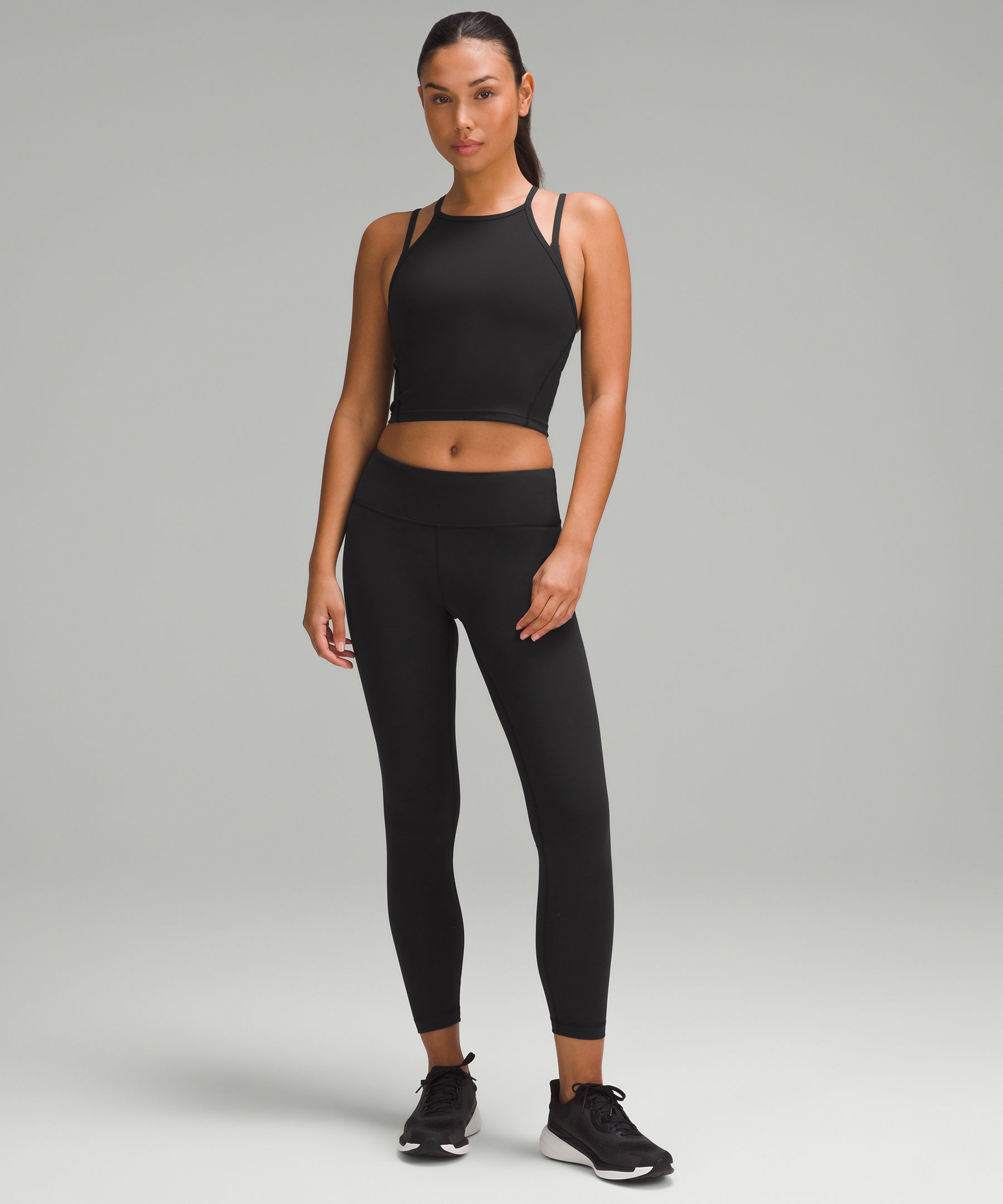 Lululemon Athletica Black Gold Flecked Tank Top With Sports Bra