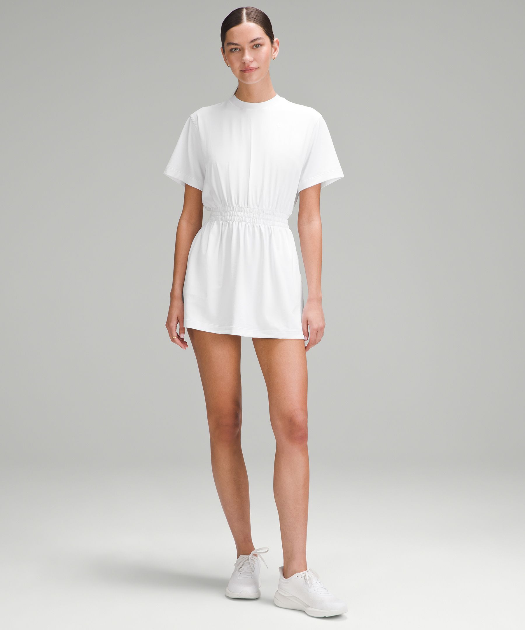 Smocked-Waist T-Shirt Dress - White