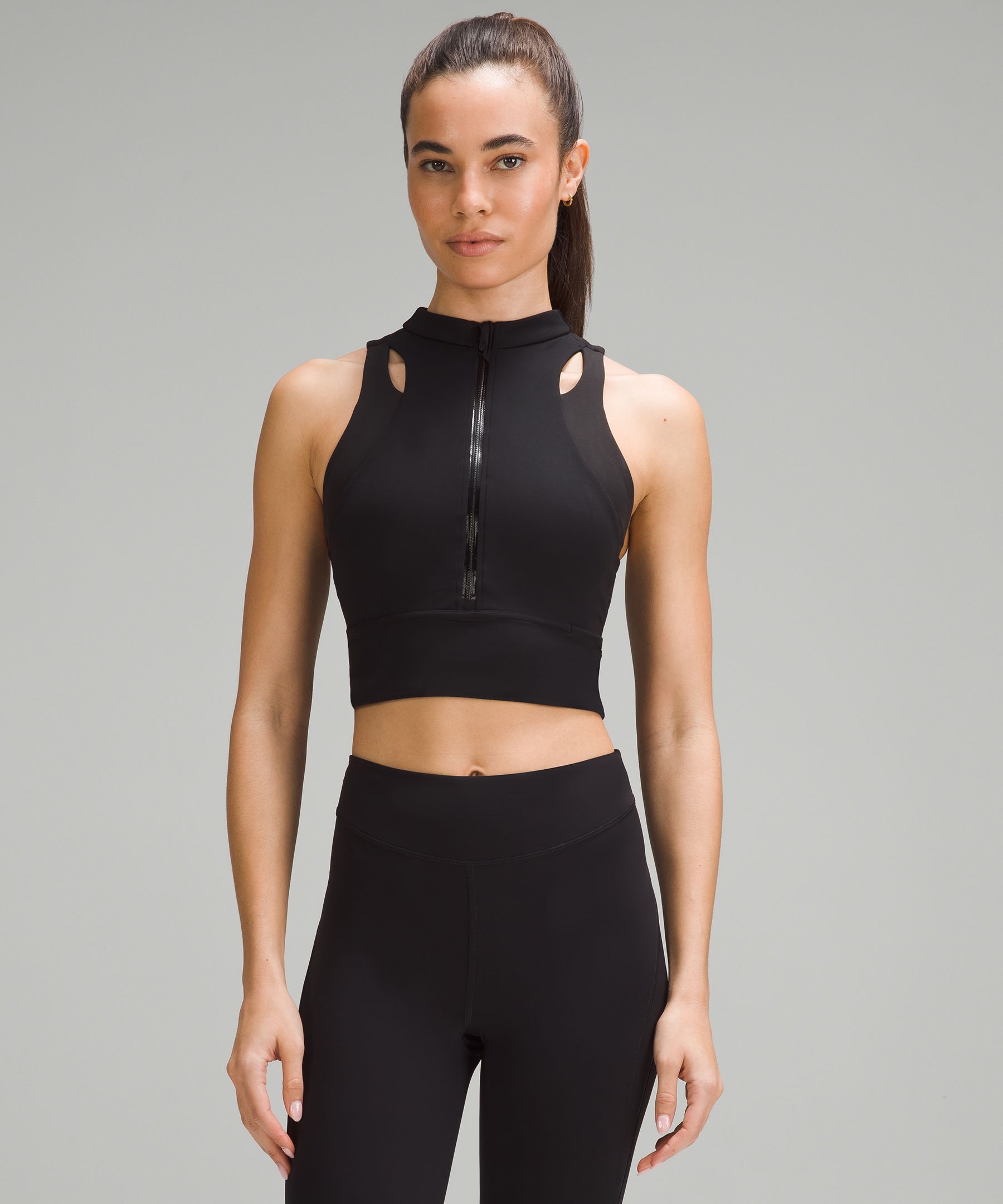 Shop Lululemon Nulux Cropped Half-zip Track Tank Top