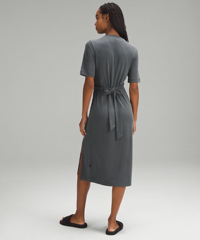 Wrap-Front Soft Ribbed Midi Dress