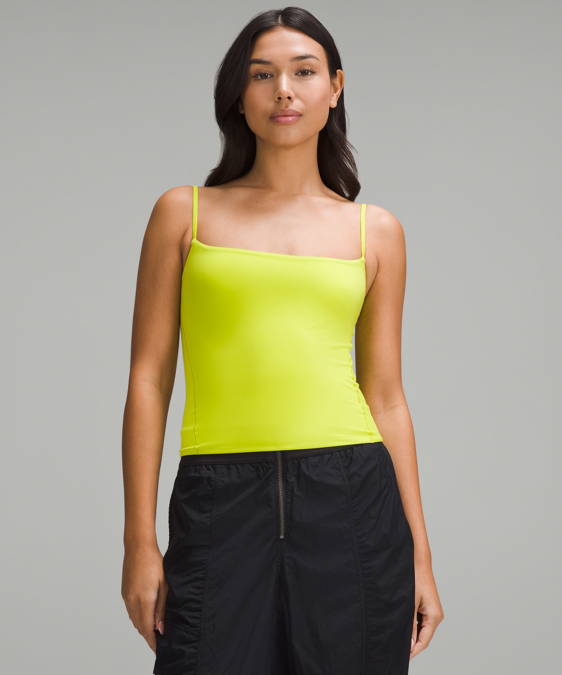 Lululemon Womens 8 Gray Strappy Tank with Built in Bra Lime Green