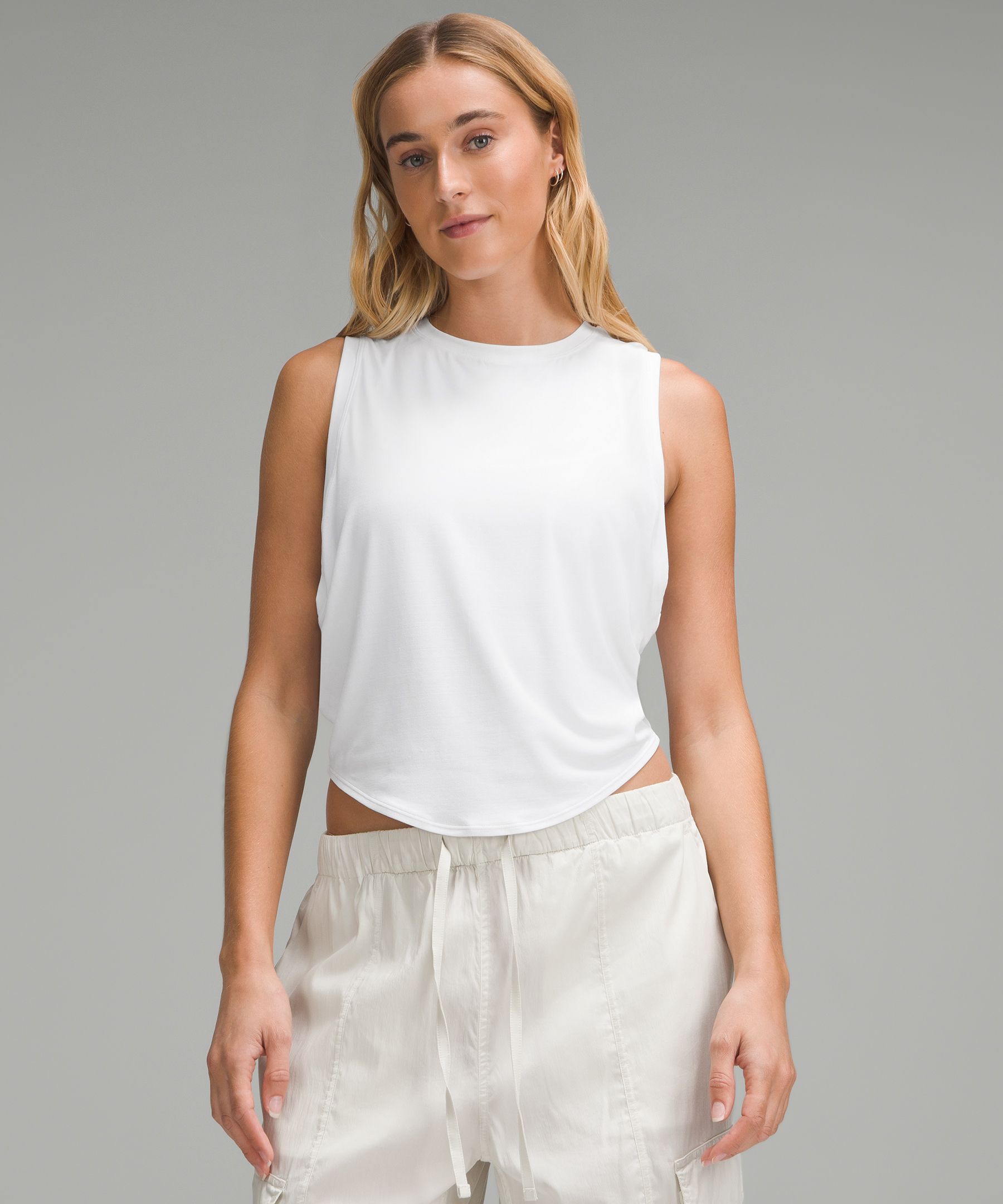 Soft-Knit Crewneck Cropped Tank Top