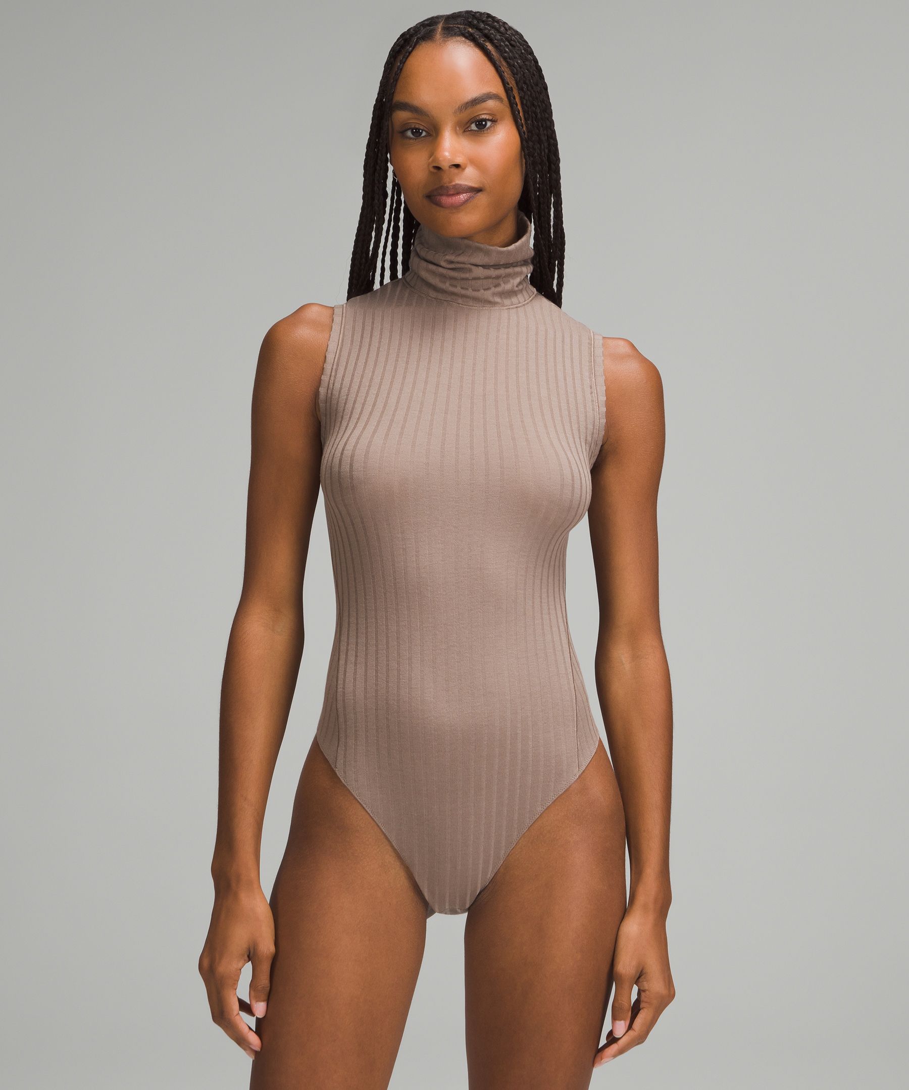 Ribbed Wool Turtleneck Sleeveless Bodysuit