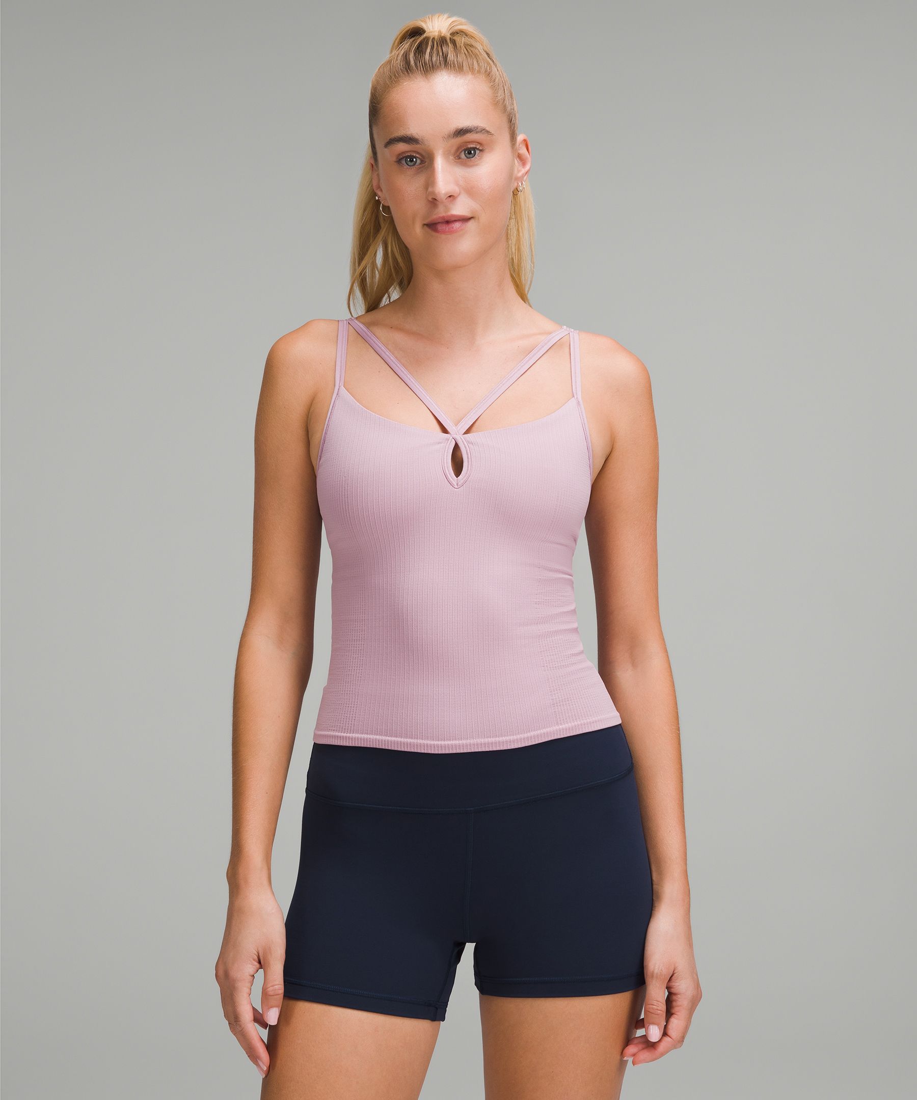 lululemon – Women's Ebb to Street Strappy Cropped Tank Top Light Support, B/C Cup – Color Pink – Size 8