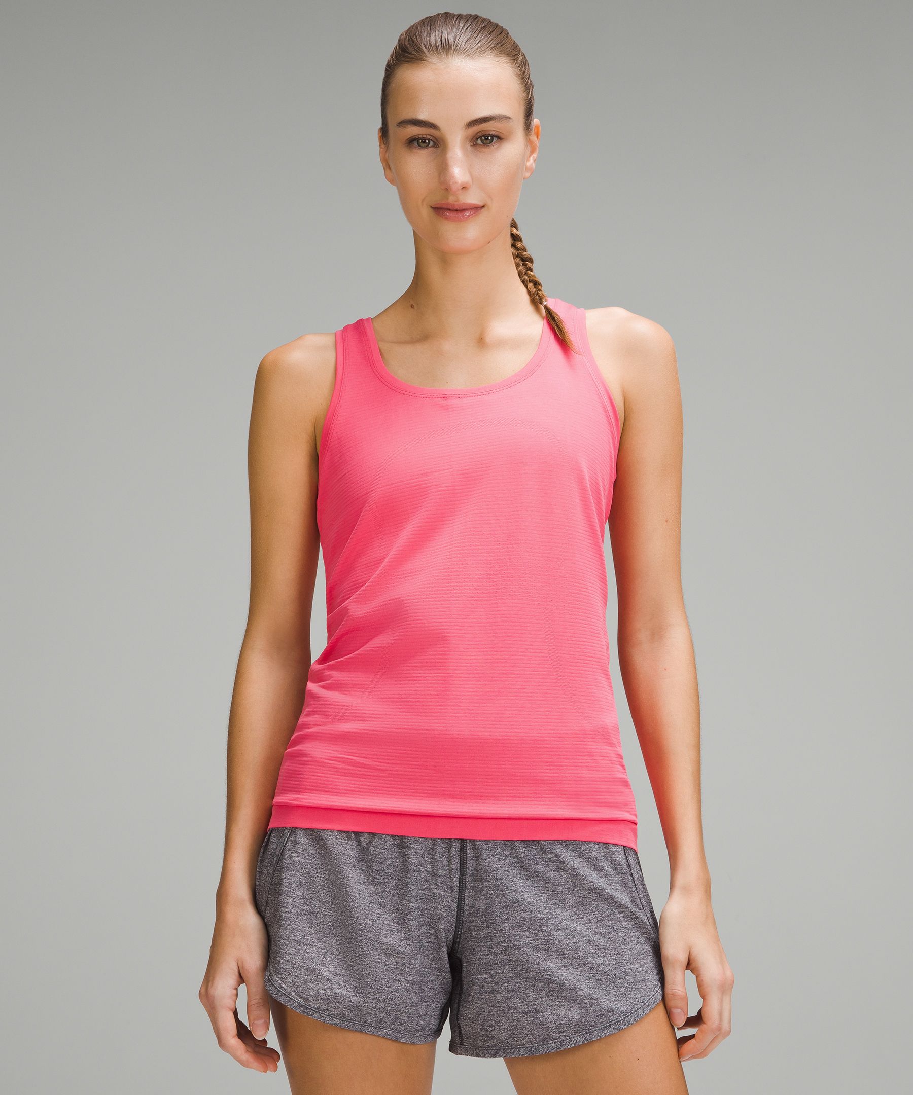 lululemon - The Deep V Tank - supportive for the bust and body skimming for  the curves.  .com/products/clothes-accessories/theyre-back/Deep-V-Tank-72873?cid=fbtheyreback  Why We Made This: Our classic crossfront with moderate support