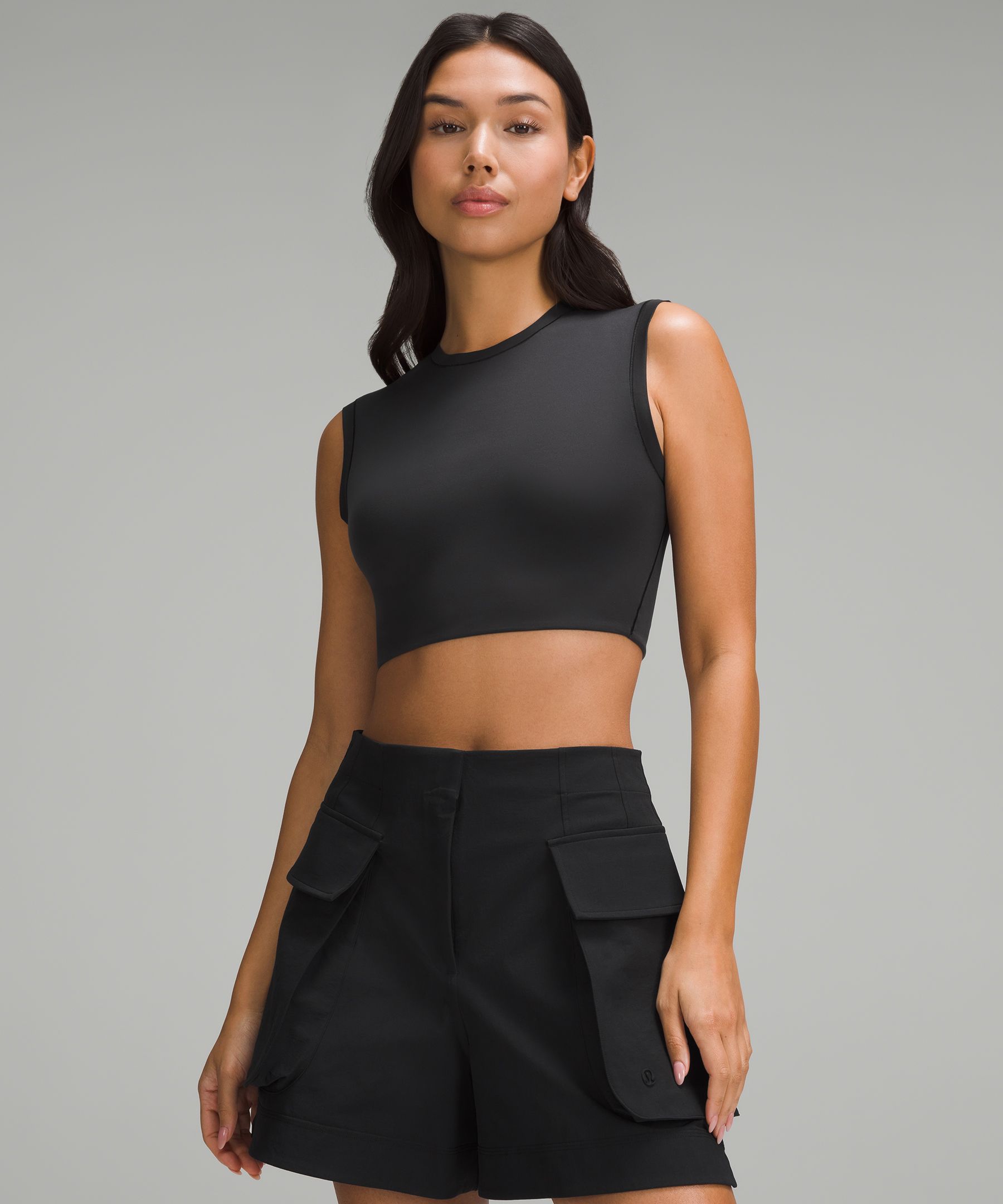 Black Cotton Rib Super Crop Tank Top by SKIMS on Sale