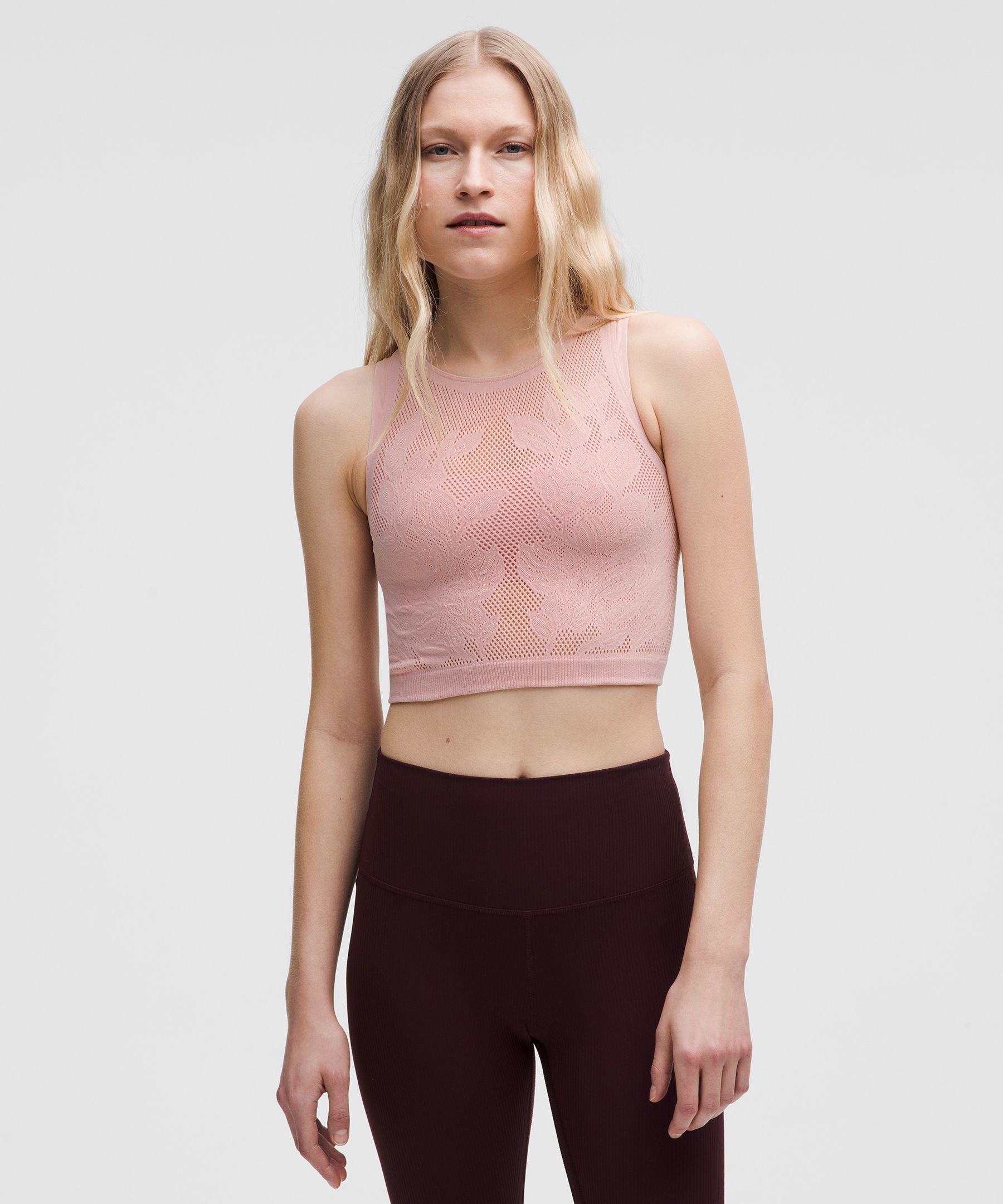 lululemon – Women's RevealKnit Floral Cropped Tank Top – Color Pink – Size S