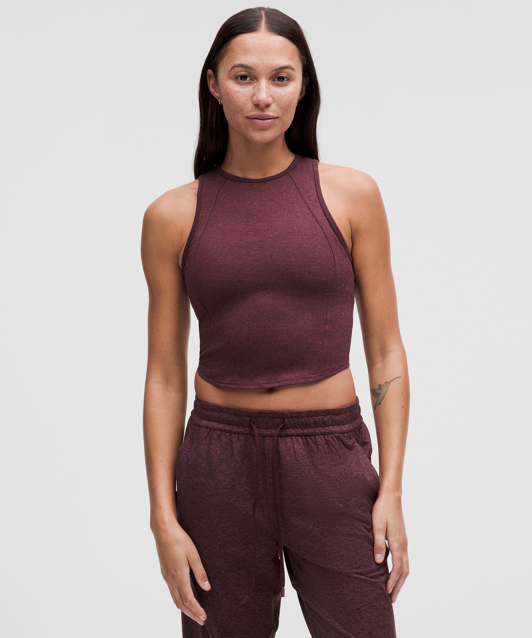 lululemon – Women's Soft Sueded Crewneck Cropped Tank Top – Color Burgundy/Red – Size 8