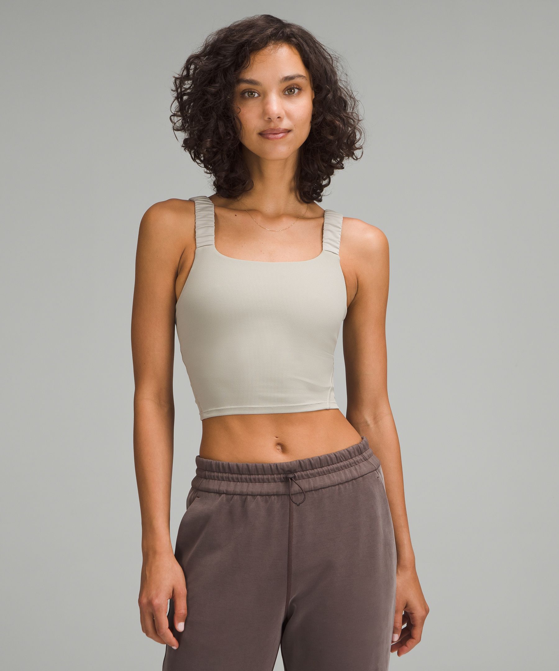 Ruched-Strap Cropped Keyhole Tank Top 