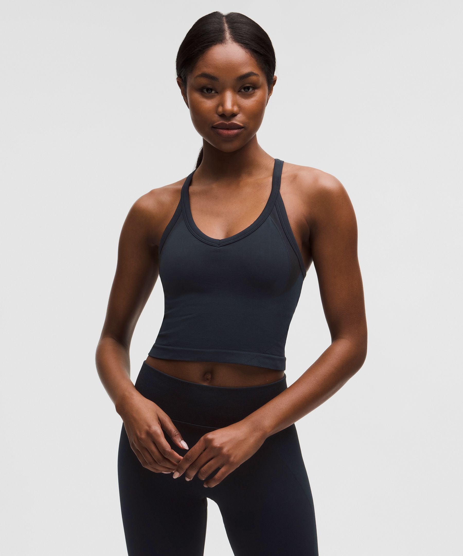 lululemon – Women’s Get Low Crossback Training Tank Top Light Support, B/C Cup – Color Black/Blue – Size Small