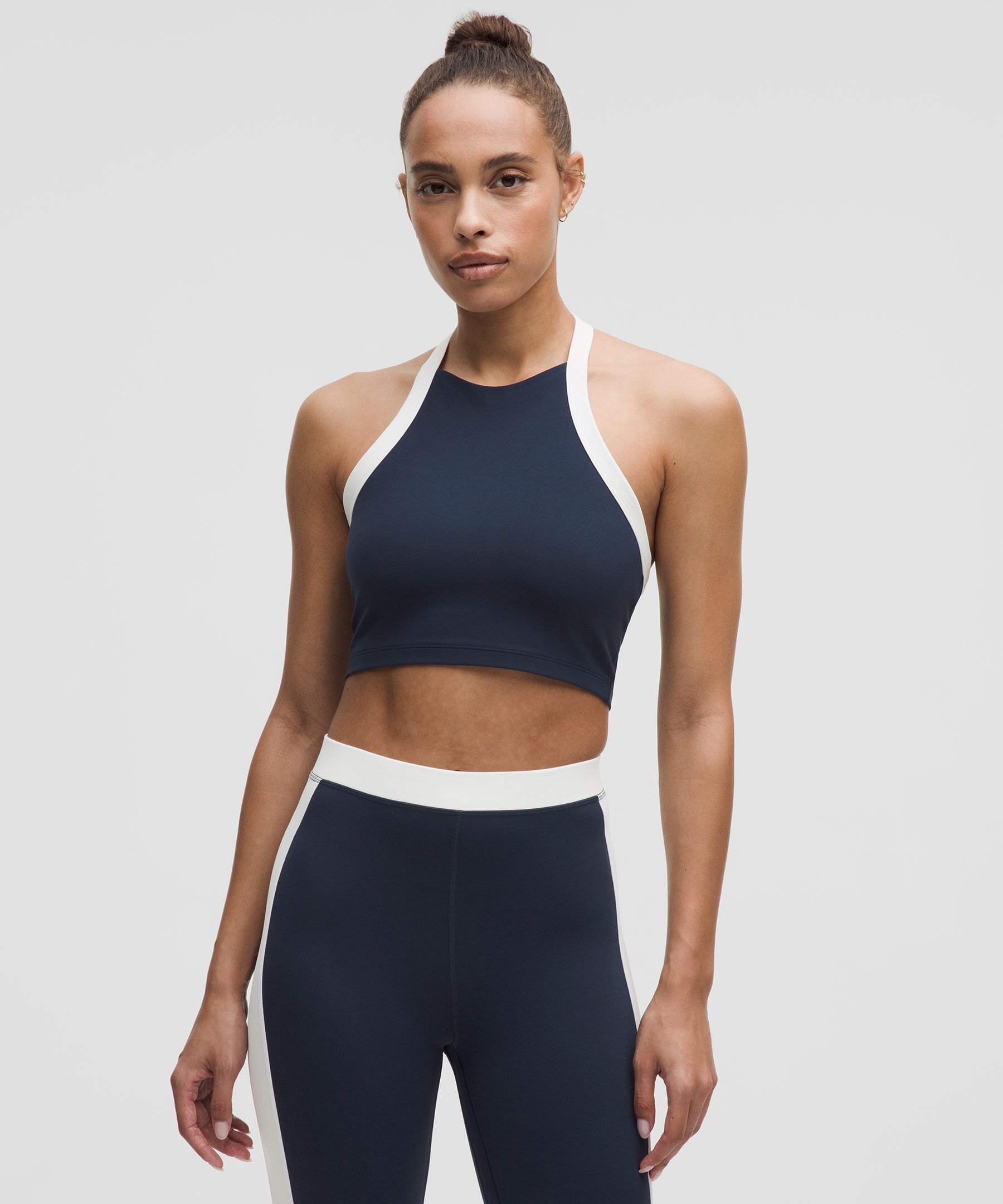 Nulu Cropped Halter Tank Top Light Support, A/B Cup - Blue,Navy