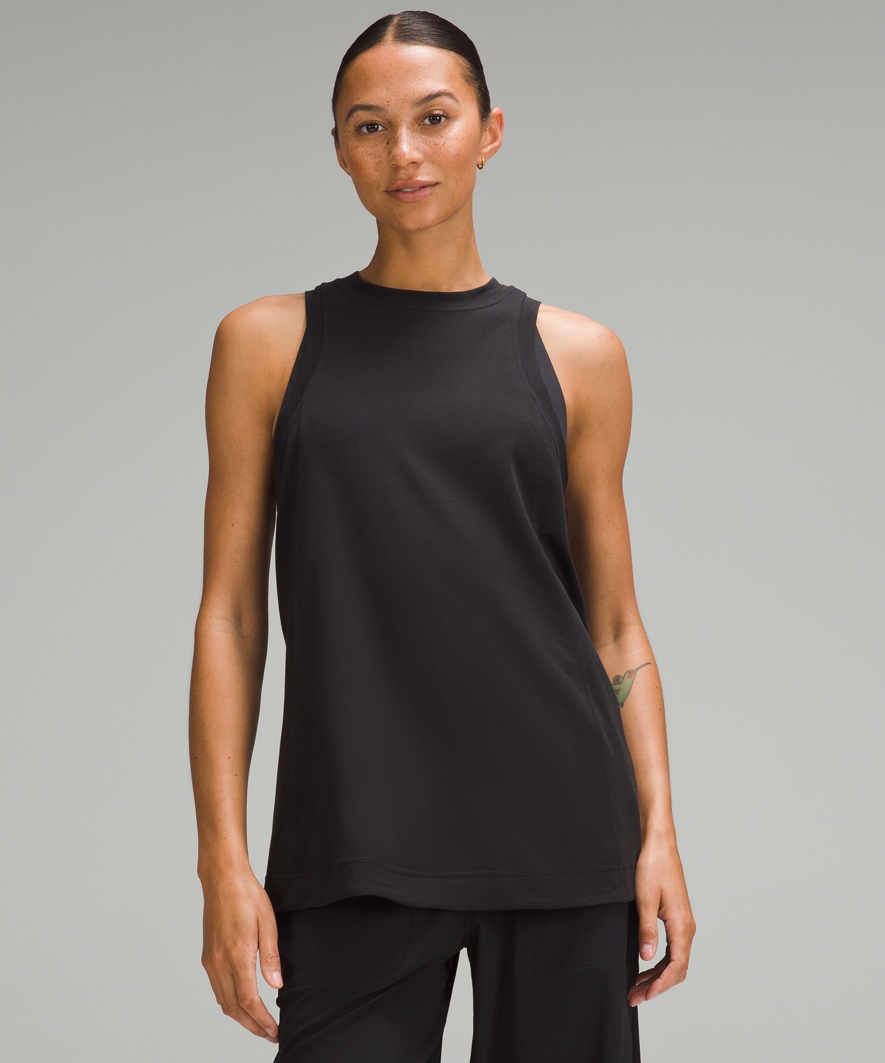 Long Cotton Crewneck Tank Top | Women's Sleeveless & Tops