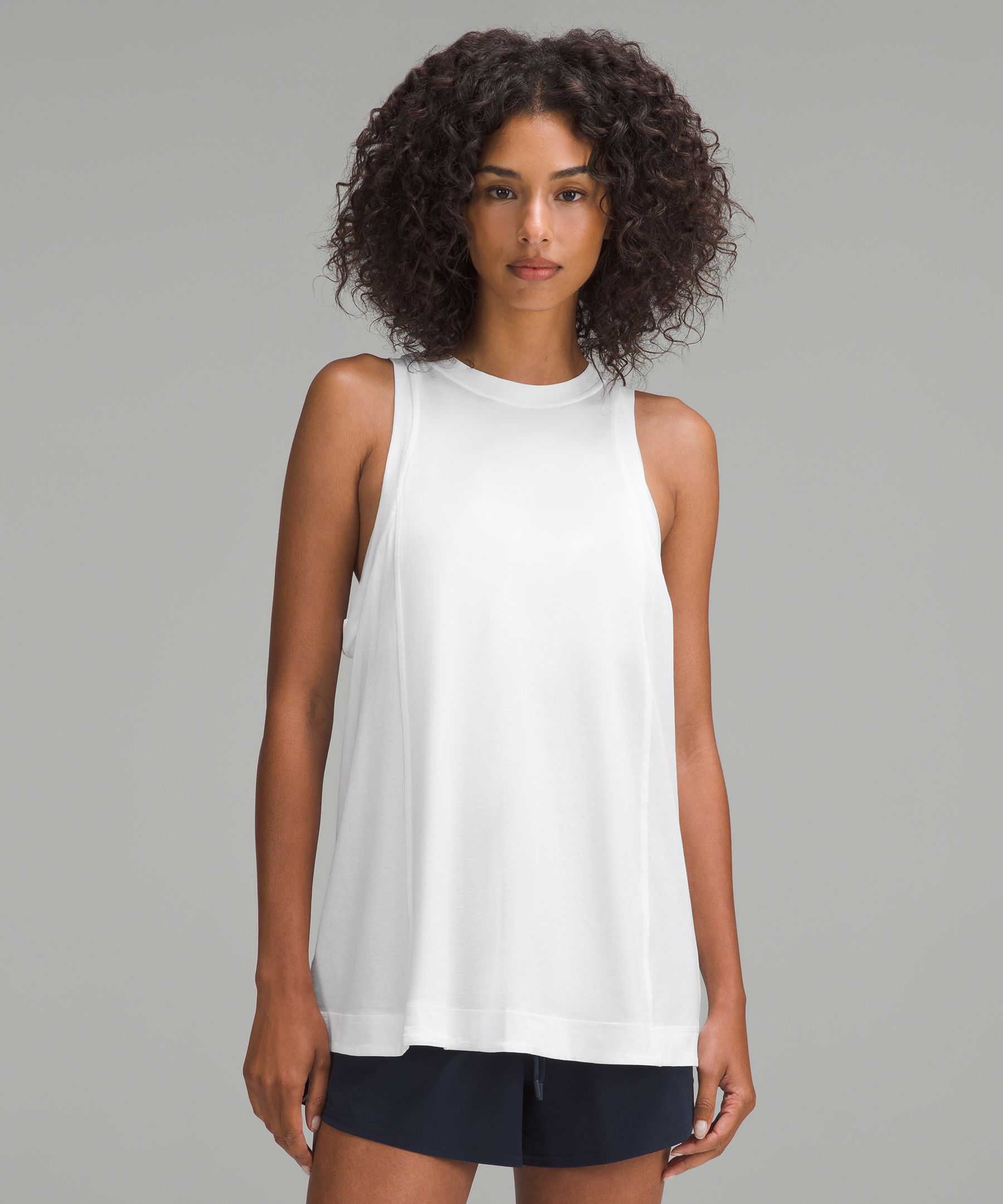 Long Cotton Crewneck Tank Top | Women's Sleeveless & Tops