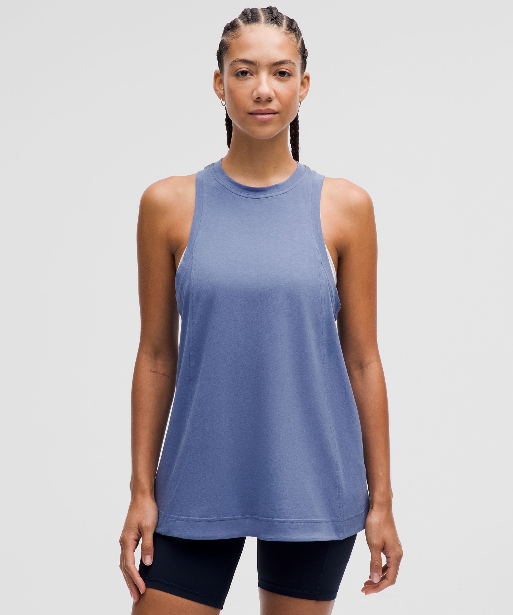 Long Cotton Crewneck Tank Top