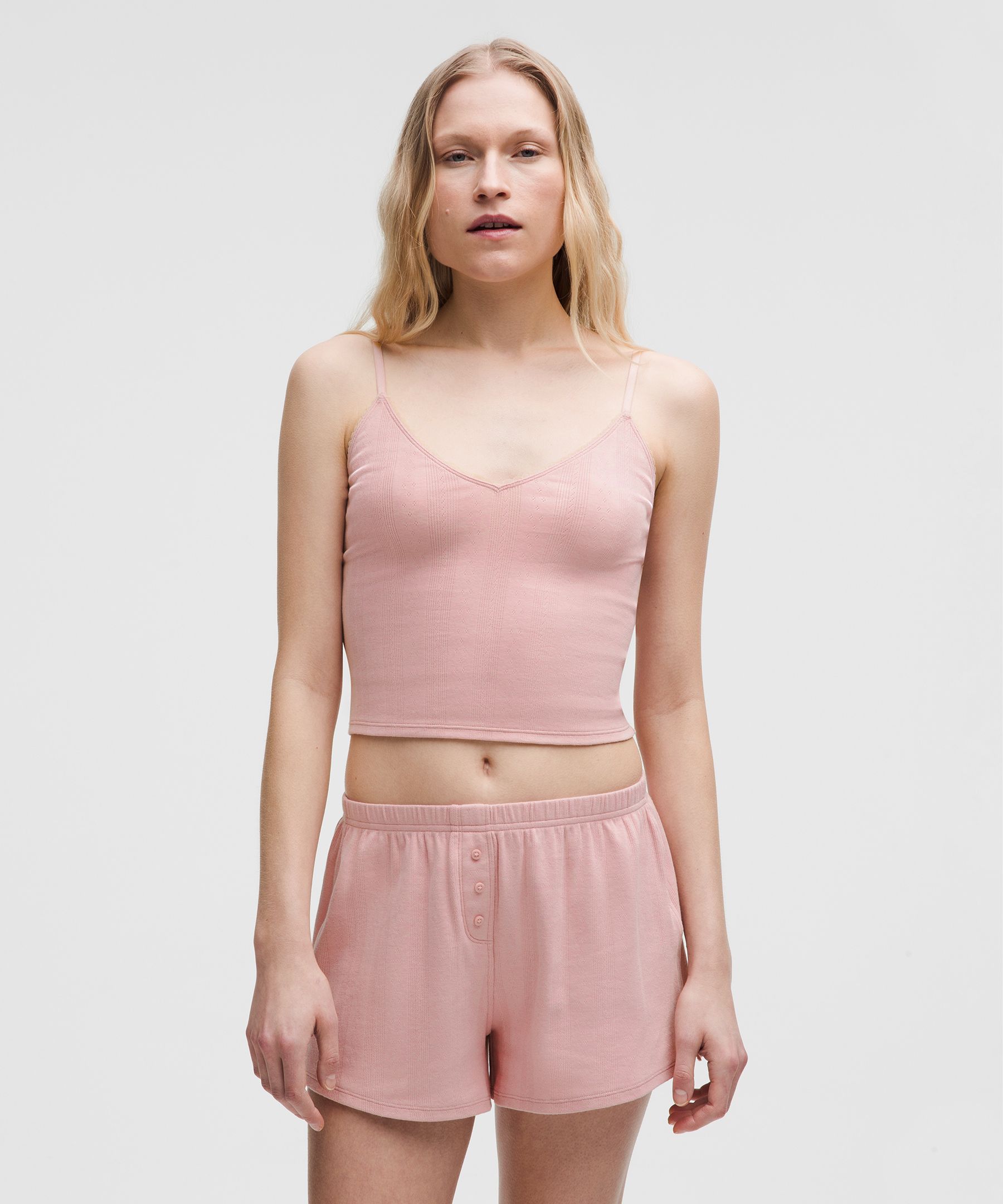 Cotton Pointelle Cropped Cami Tank Top - Pink