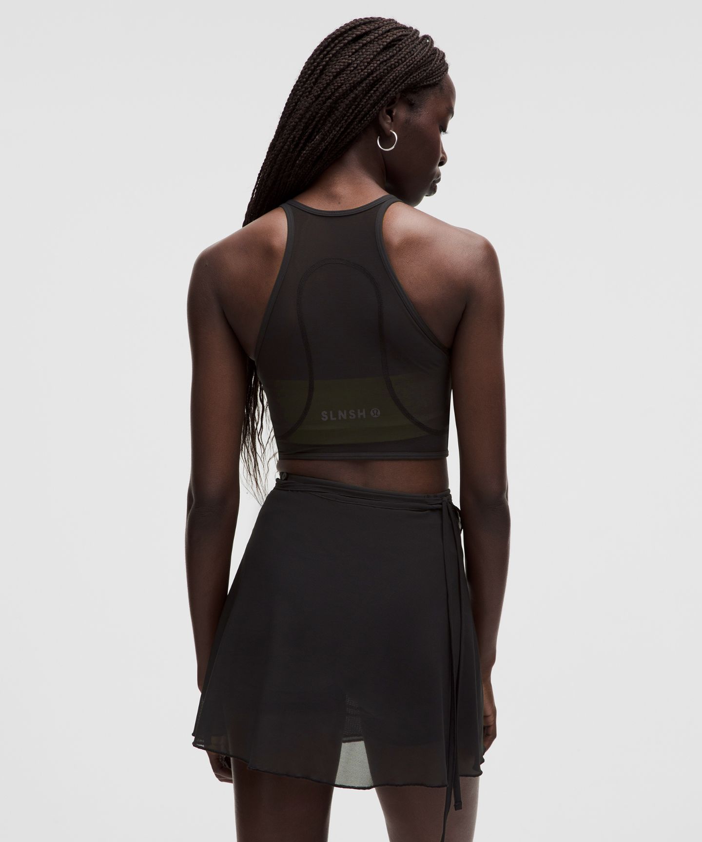 Женская укороченная сетчатая майка Lululemon с перекрёстным передом, B/C, Slnsh, цвет: Чёрный / Жёлтый — фото 3