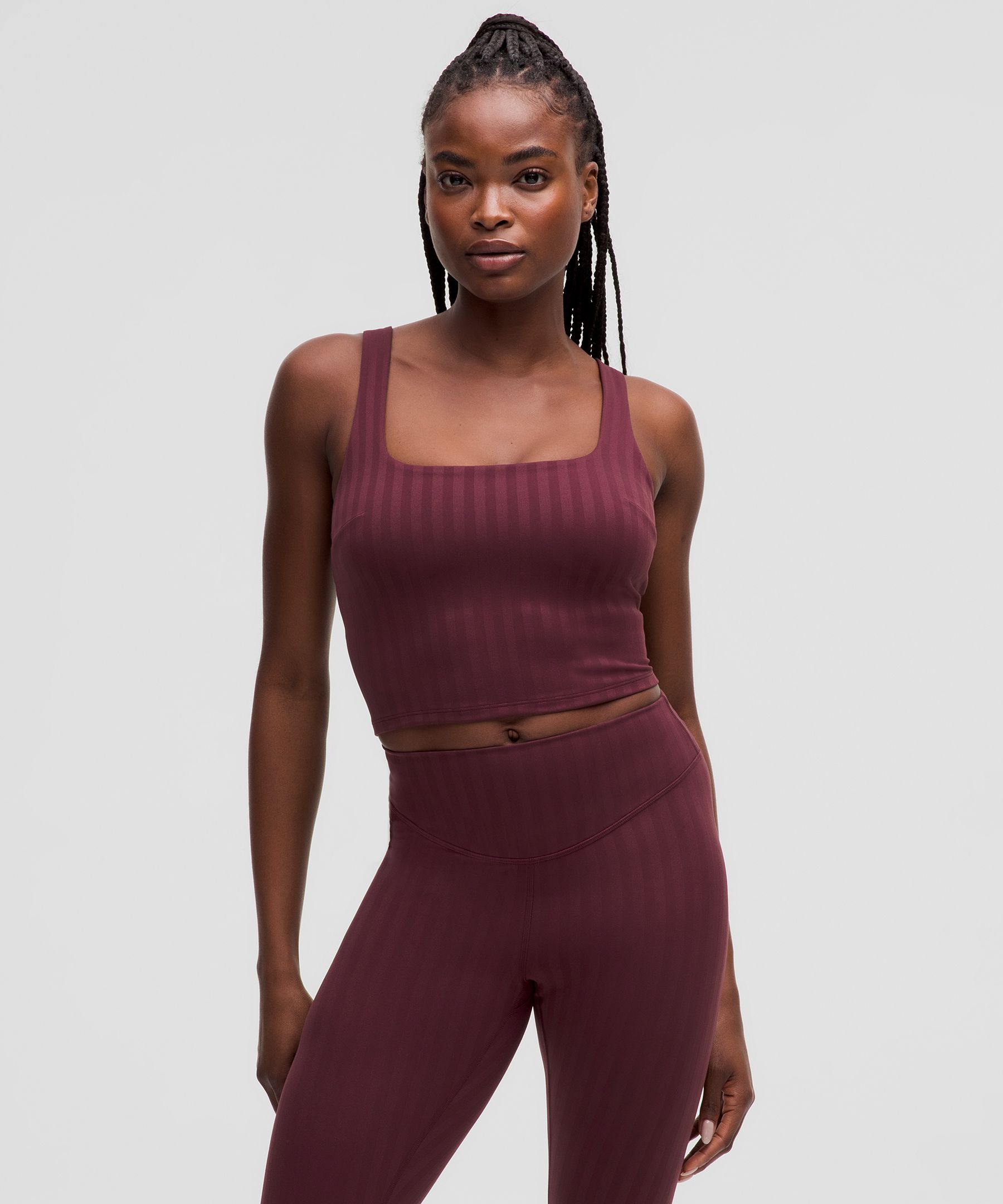 Wunder Under Cropped Tank Top Light Support, C/D Cup Tonal Stripe - Burgundy,Red