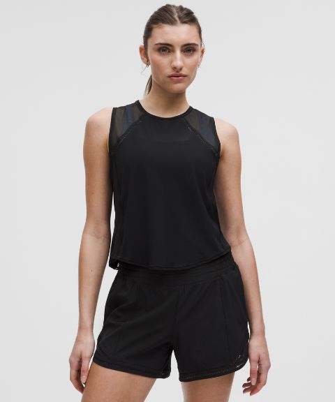 Женский топ Lululemon Sculpt Cropped Tank Top *Lace Trim, цвет: Чёрный