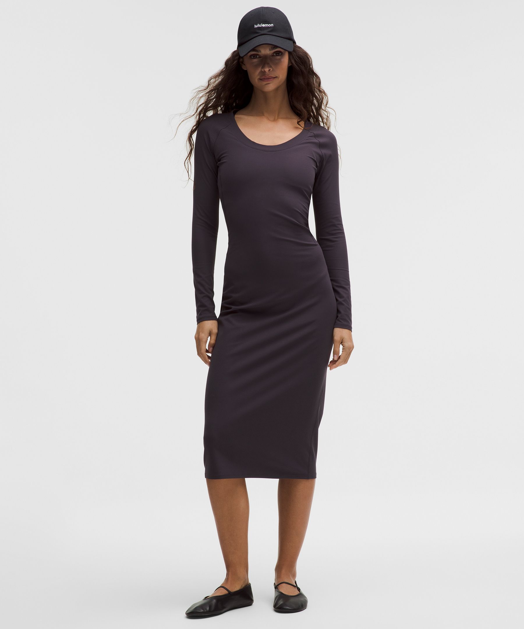 All Aligned Ribbed Long-Sleeve Midi Dress