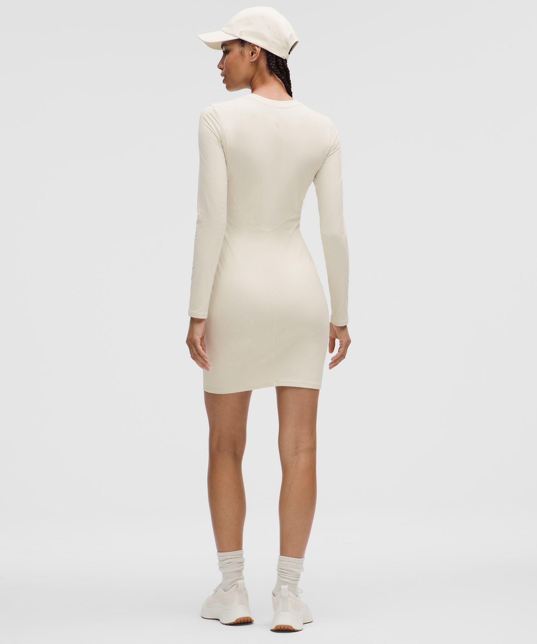 Lululemon All Aligned Ribbed Long-sleeve Henley Dress In White