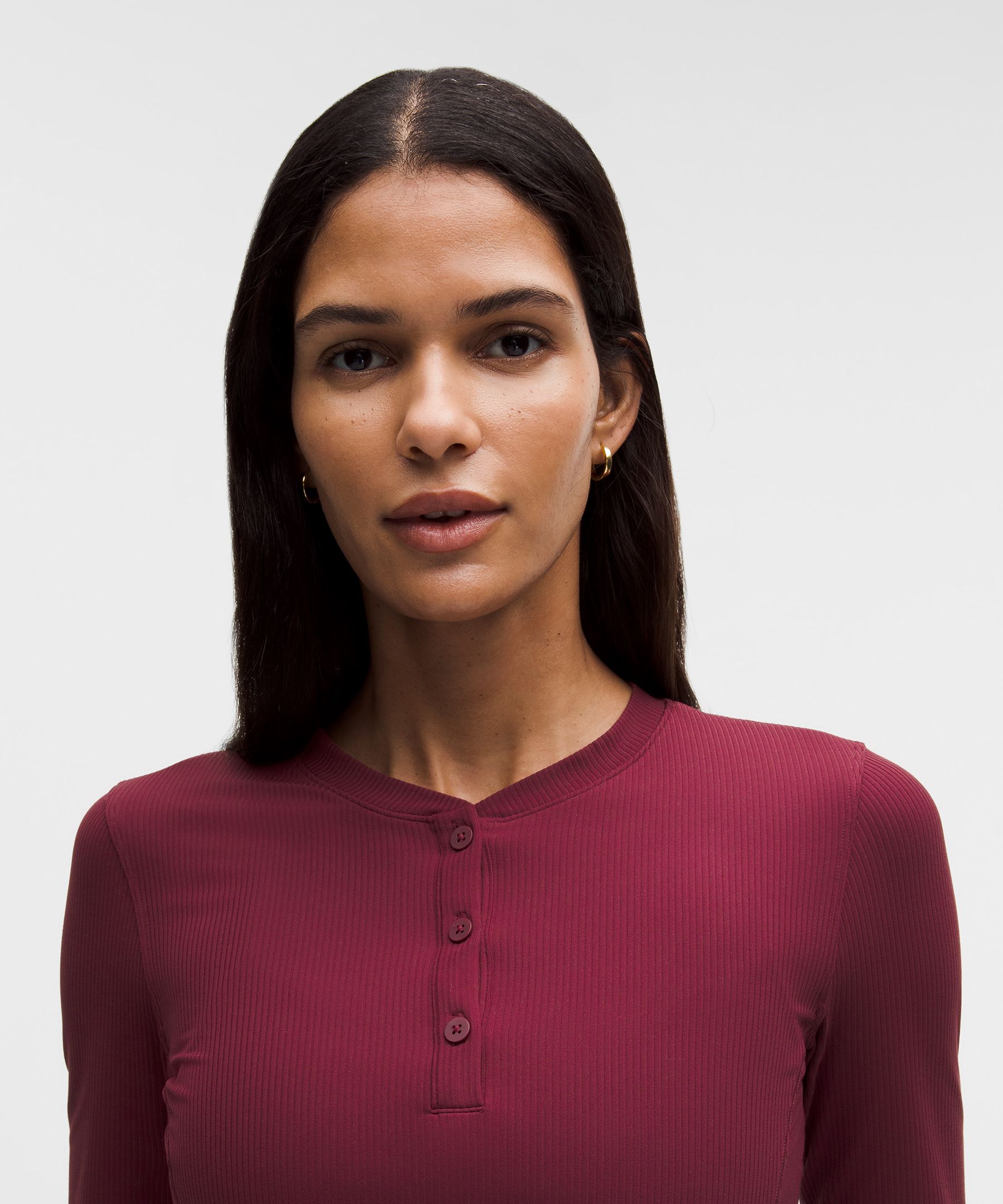 All Aligned Ribbed Long-Sleeve Henley Dress
