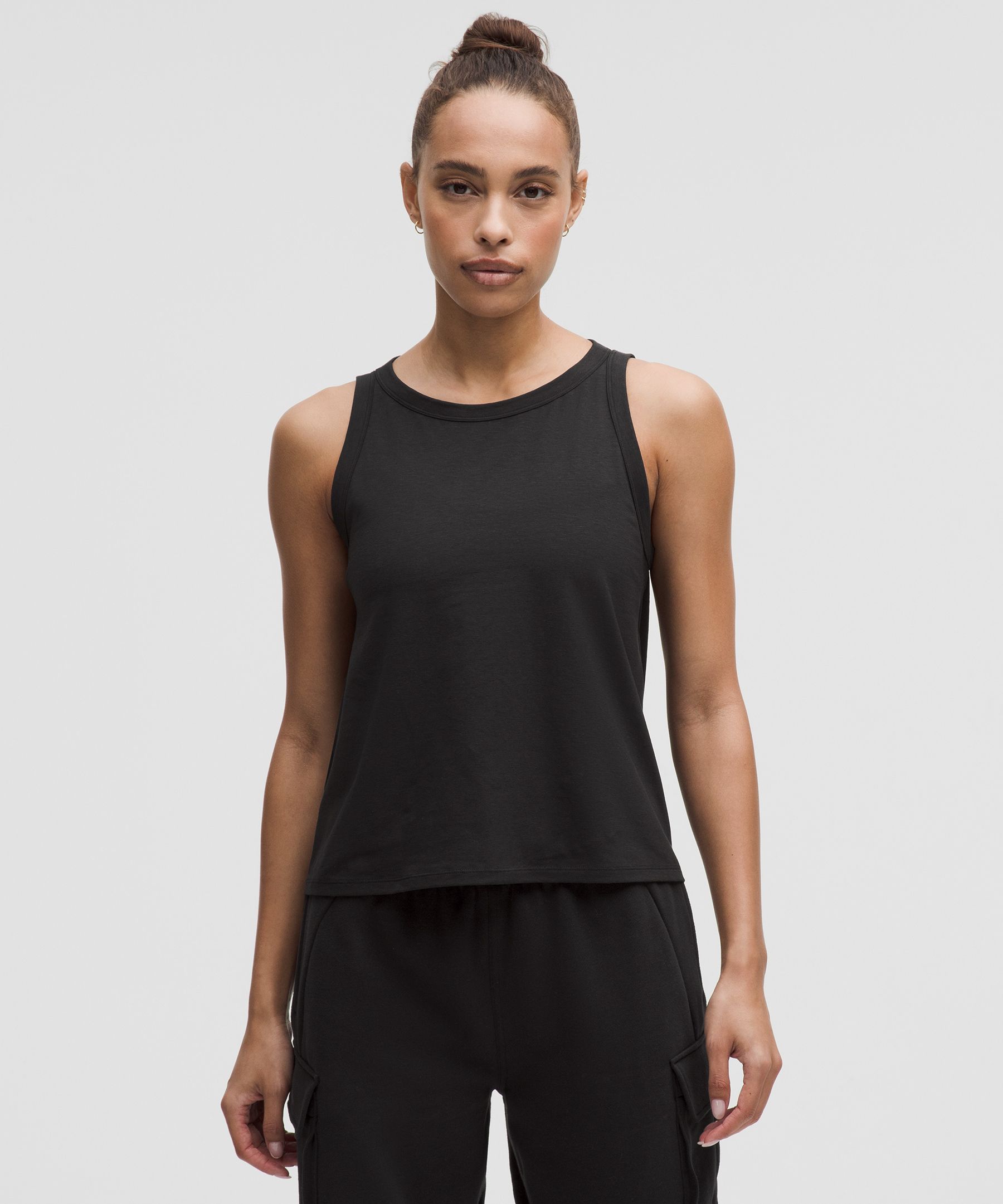 Cotton-Blend Open-Back Tank Top - Black