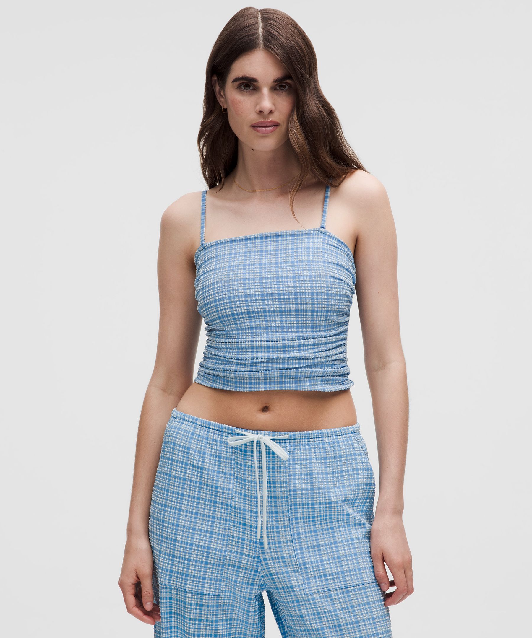 Seersucker Check Strappy Tank Top