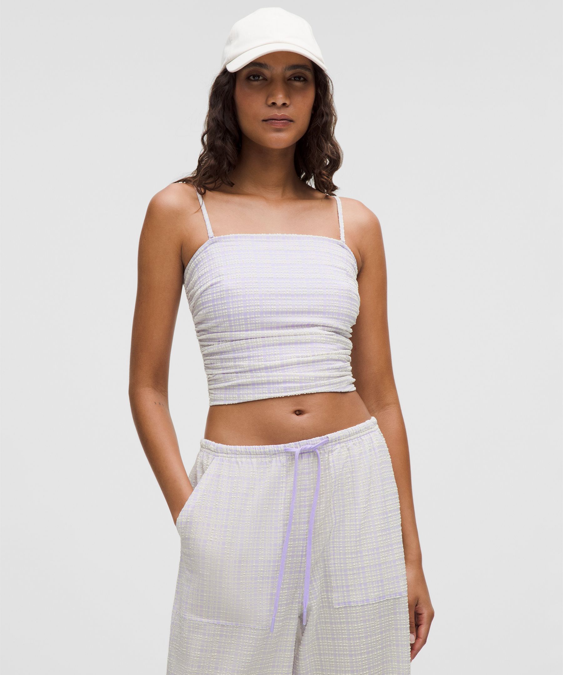Seersucker Check Strappy Tank Top