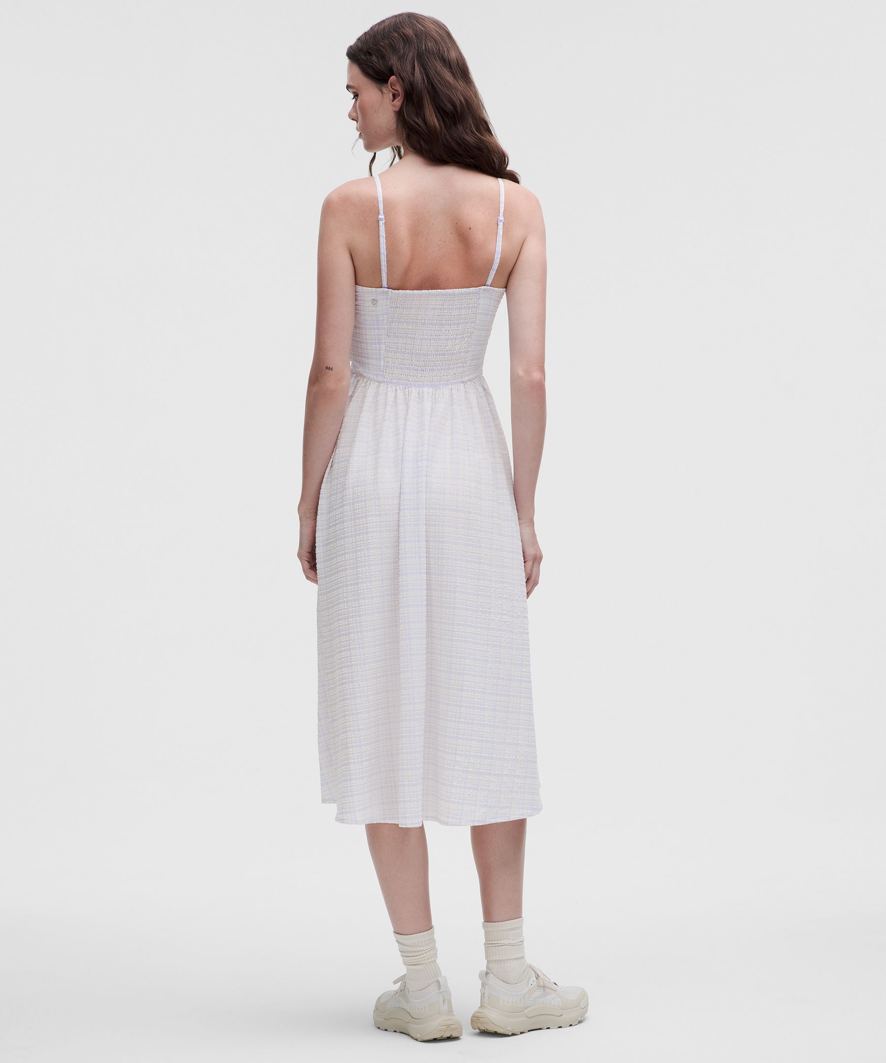 Lululemon Seersucker Check Ruched Midi Dress