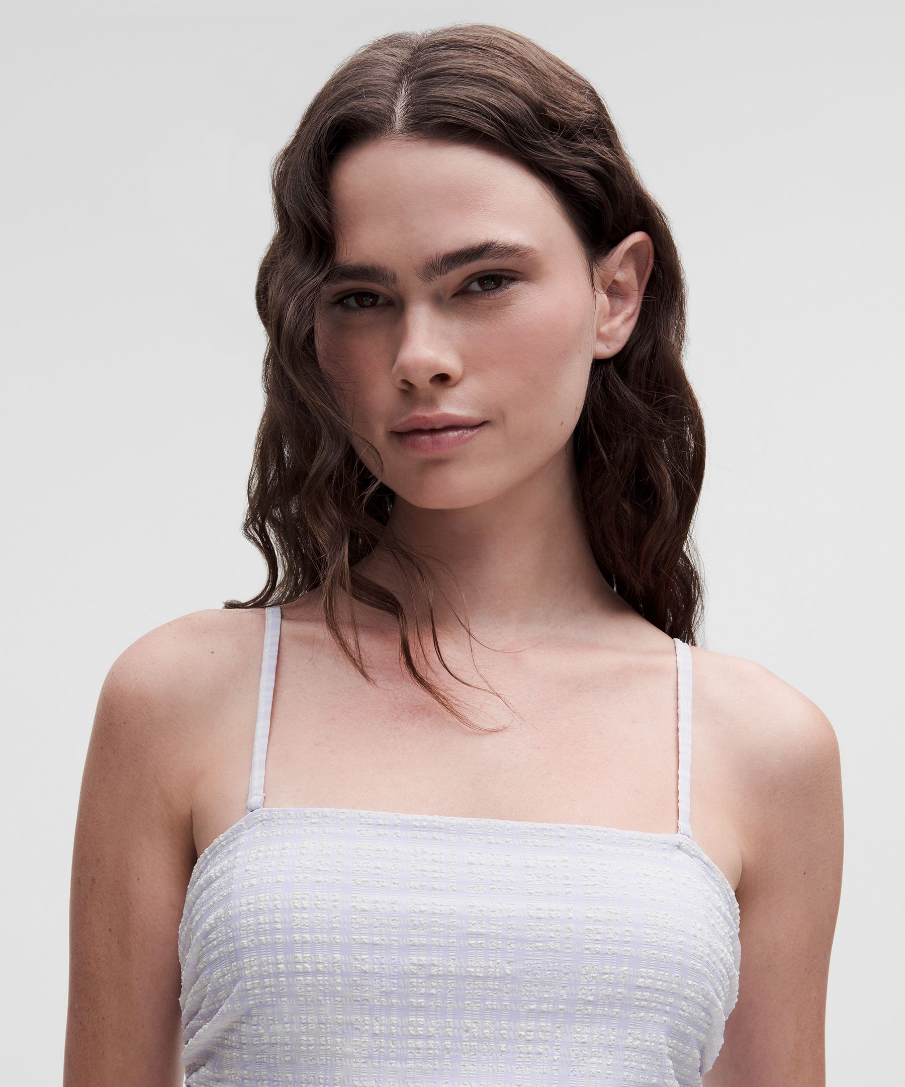 Seersucker Check Ruched Midi Dress | Women's Dresses